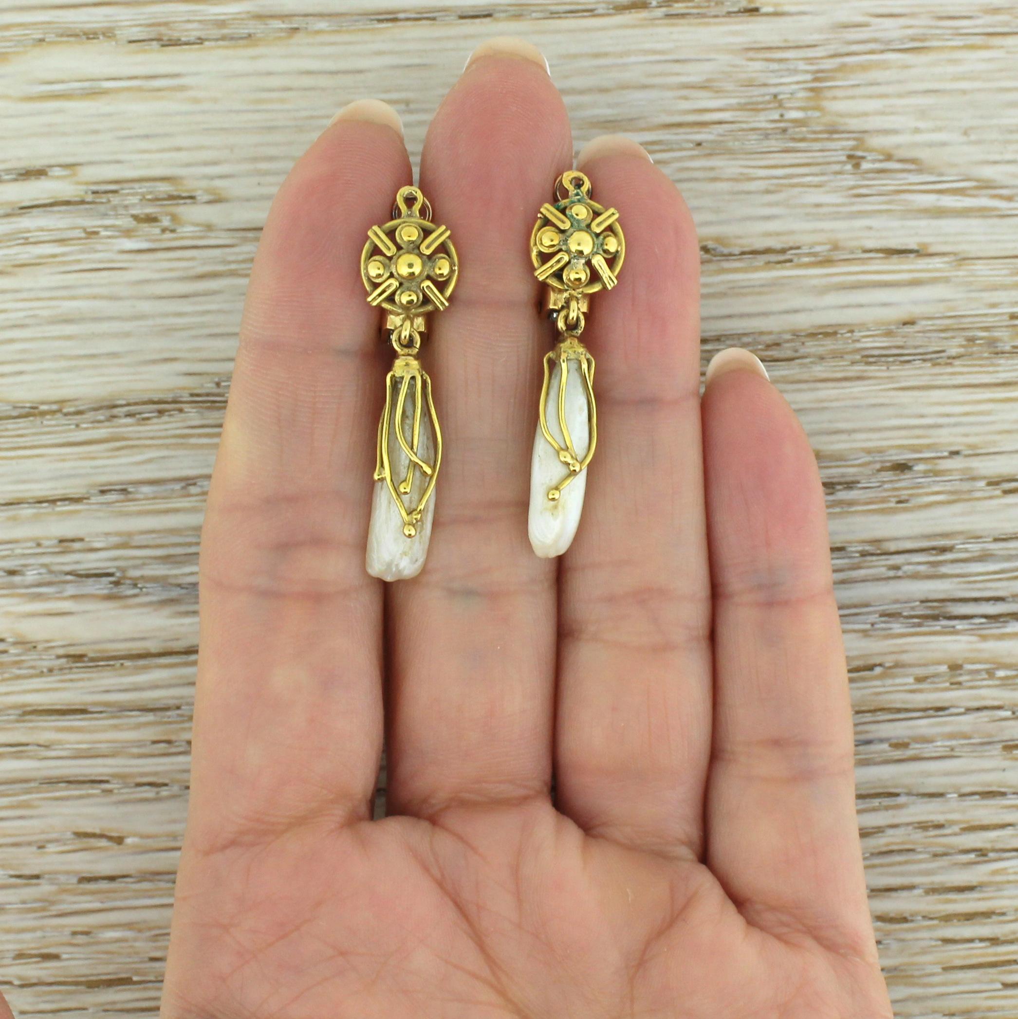 Vintage Mississippi River Pearl Drop Earrings For Sale 1