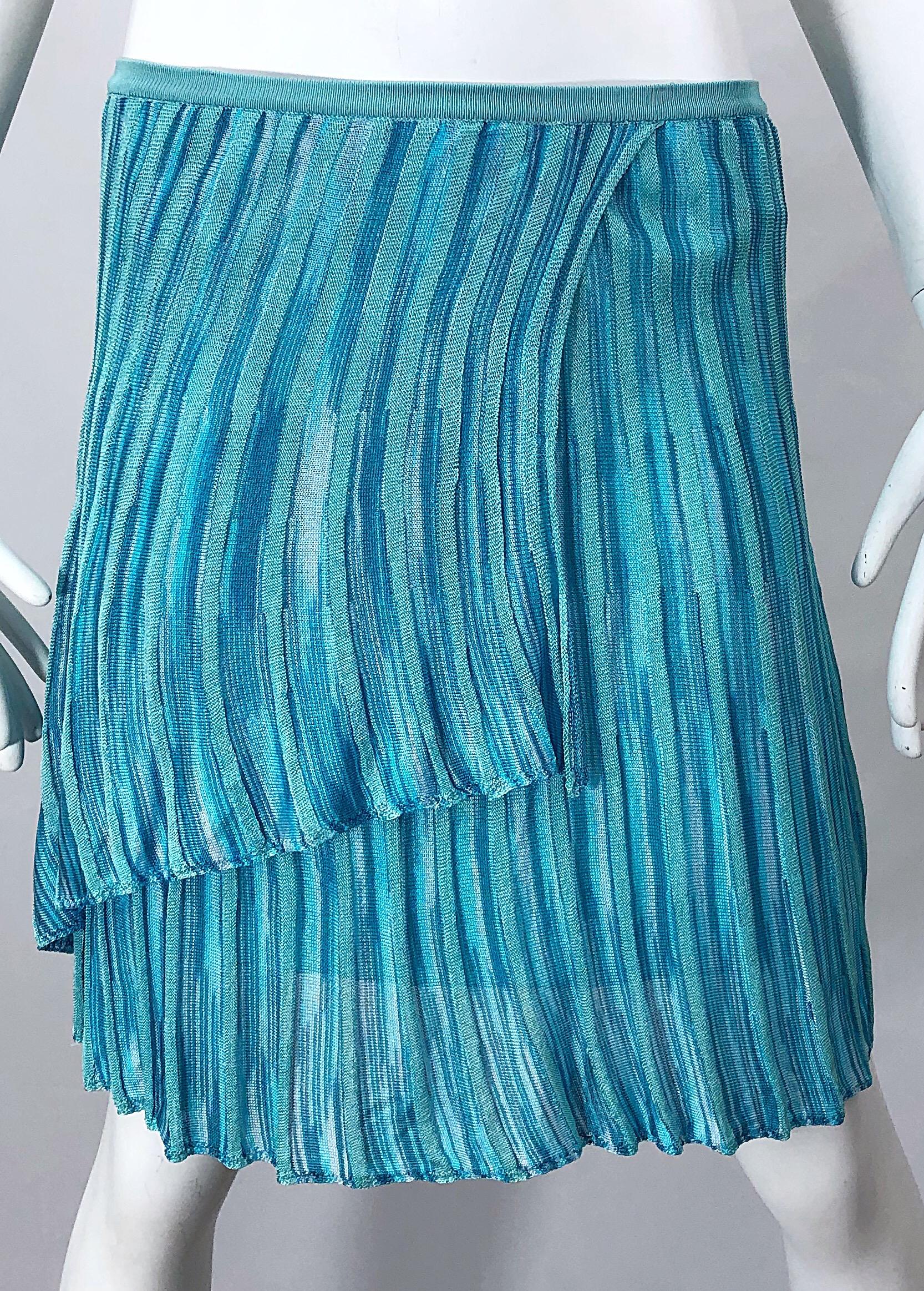Vintage Missoni 1990s Turquoise Teal Blue Knit Vintage 90s Halter Top OR Skirt For Sale 4