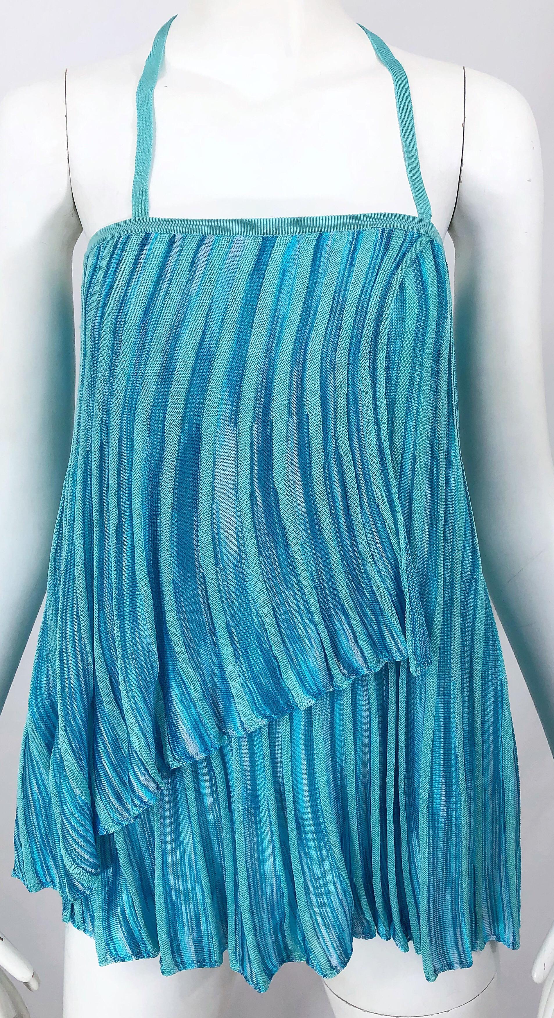 Vintage Missoni 1990s Turquoise Teal Blue Knit Vintage 90s Halter Top OR Skirt For Sale 5
