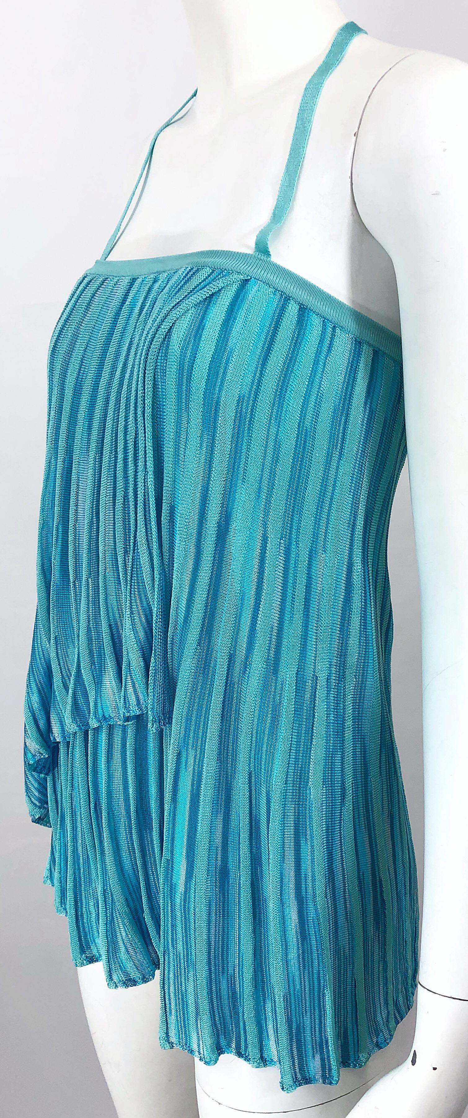 Vintage Missoni 1990s Turquoise Teal Blue Knit Vintage 90s Halter Top OR Skirt For Sale 6