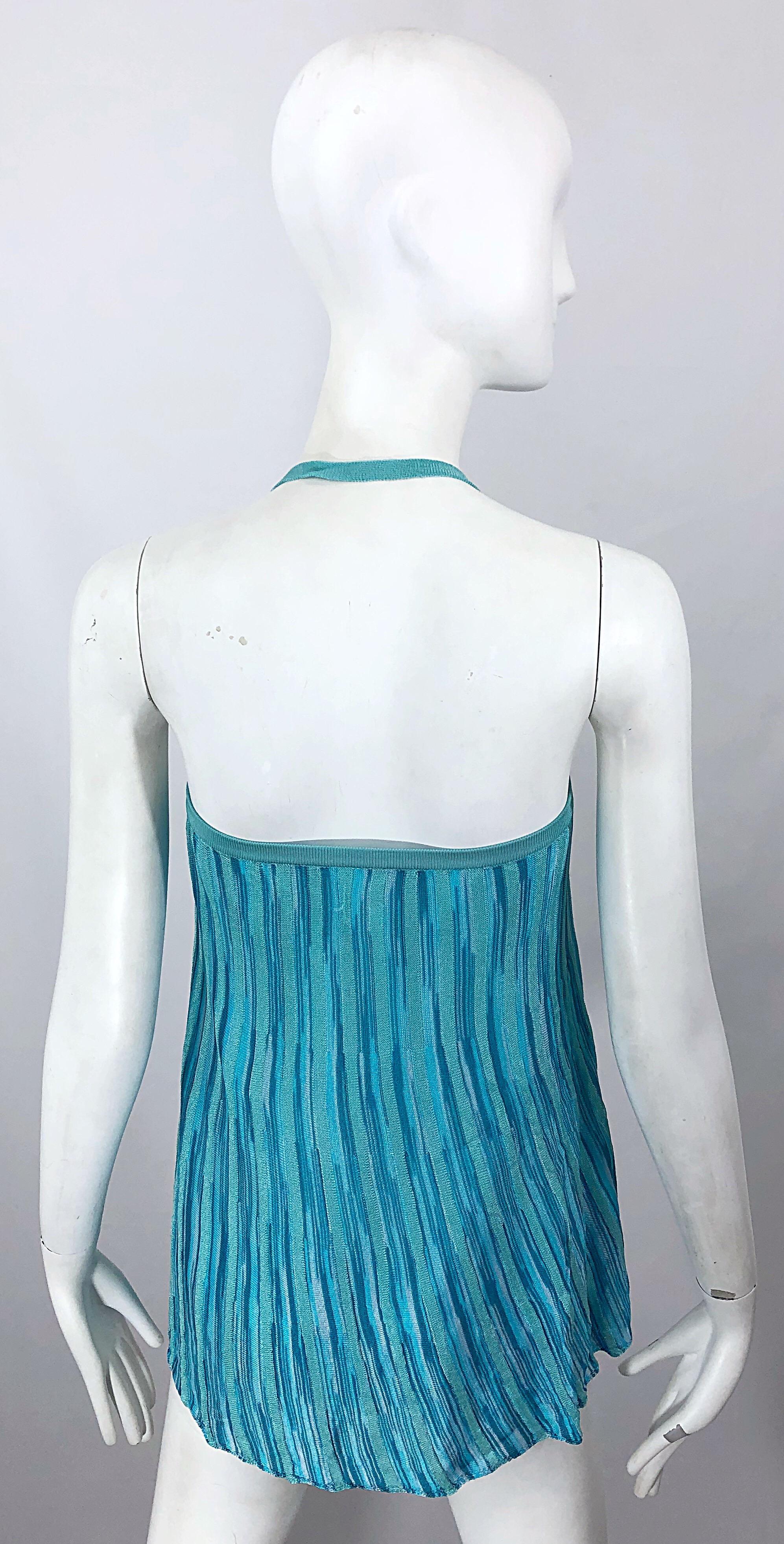Vintage Missoni 1990s Turquoise Teal Blue Knit Vintage 90s Halter Top OR Skirt For Sale 7