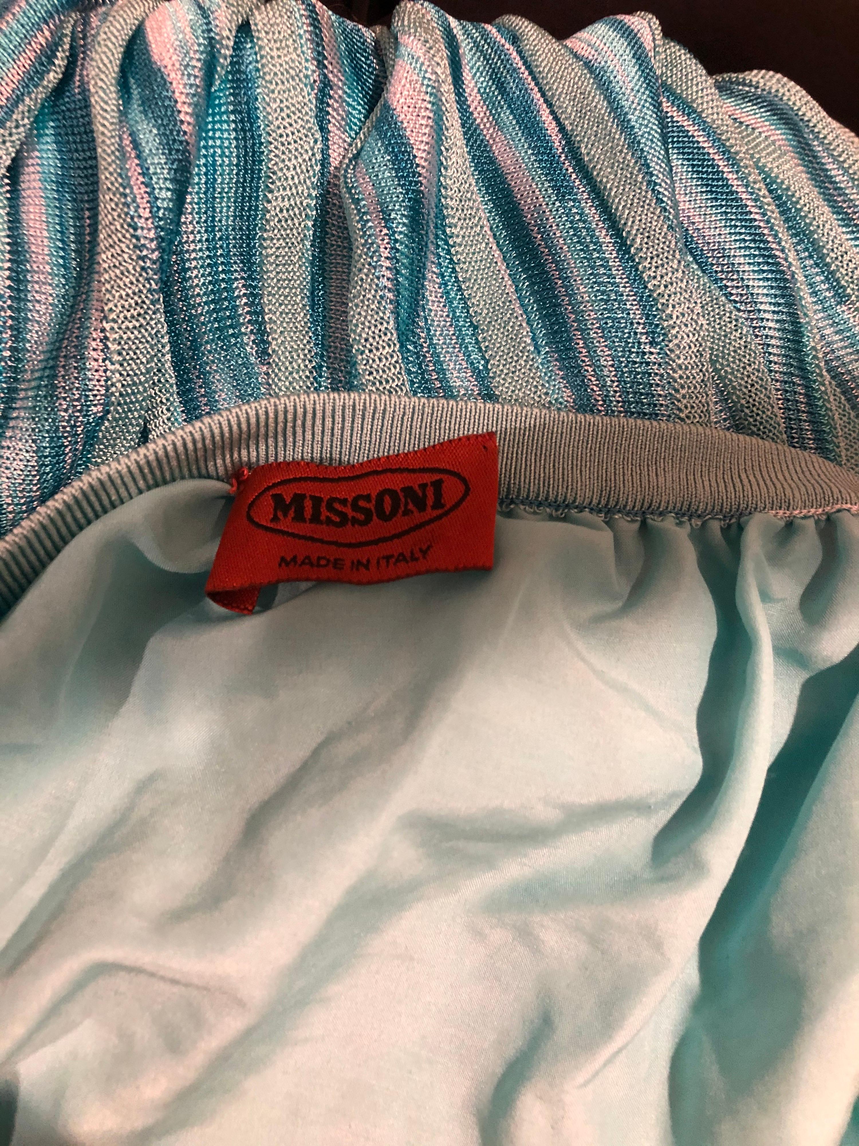 Vintage Missoni 1990s Turquoise Teal Blue Knit Vintage 90s Halter Top OR Skirt in vendita 12