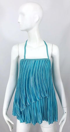Vintage Missoni 1990s Turquoise Teal Blue Knit Vintage 90s Halter Top OR Skirt