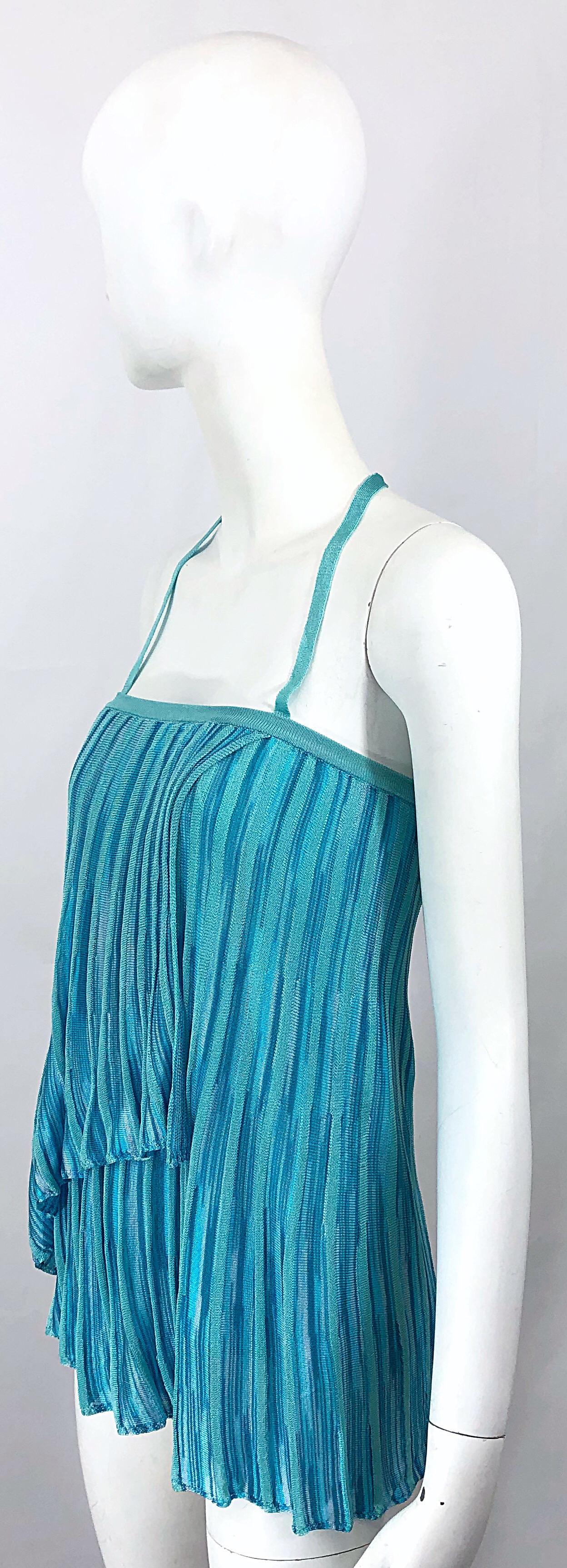 Vintage Missoni 1990s Turquoise Teal Blue Knit Vintage 90s Halter Top OR Skirt In Excellent Condition For Sale In San Diego, CA