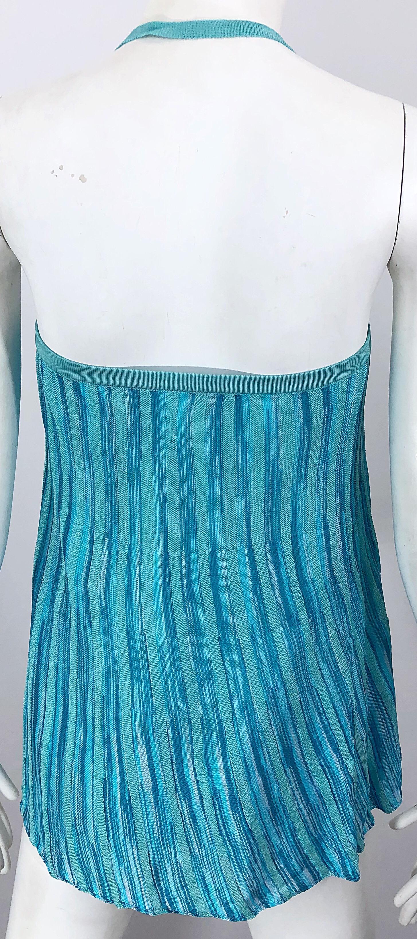 Vintage Missoni 1990s Turquoise Teal Blue Knit Vintage 90s Halter Top OR Skirt For Sale 1