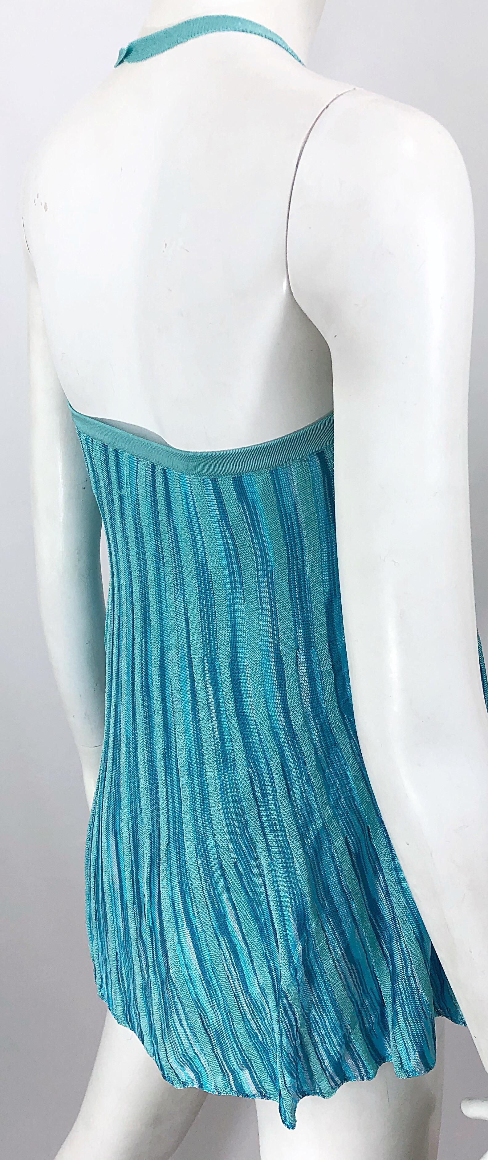 Vintage Missoni 1990s Turquoise Teal Blue Knit Vintage 90s Halter Top OR Skirt For Sale 3