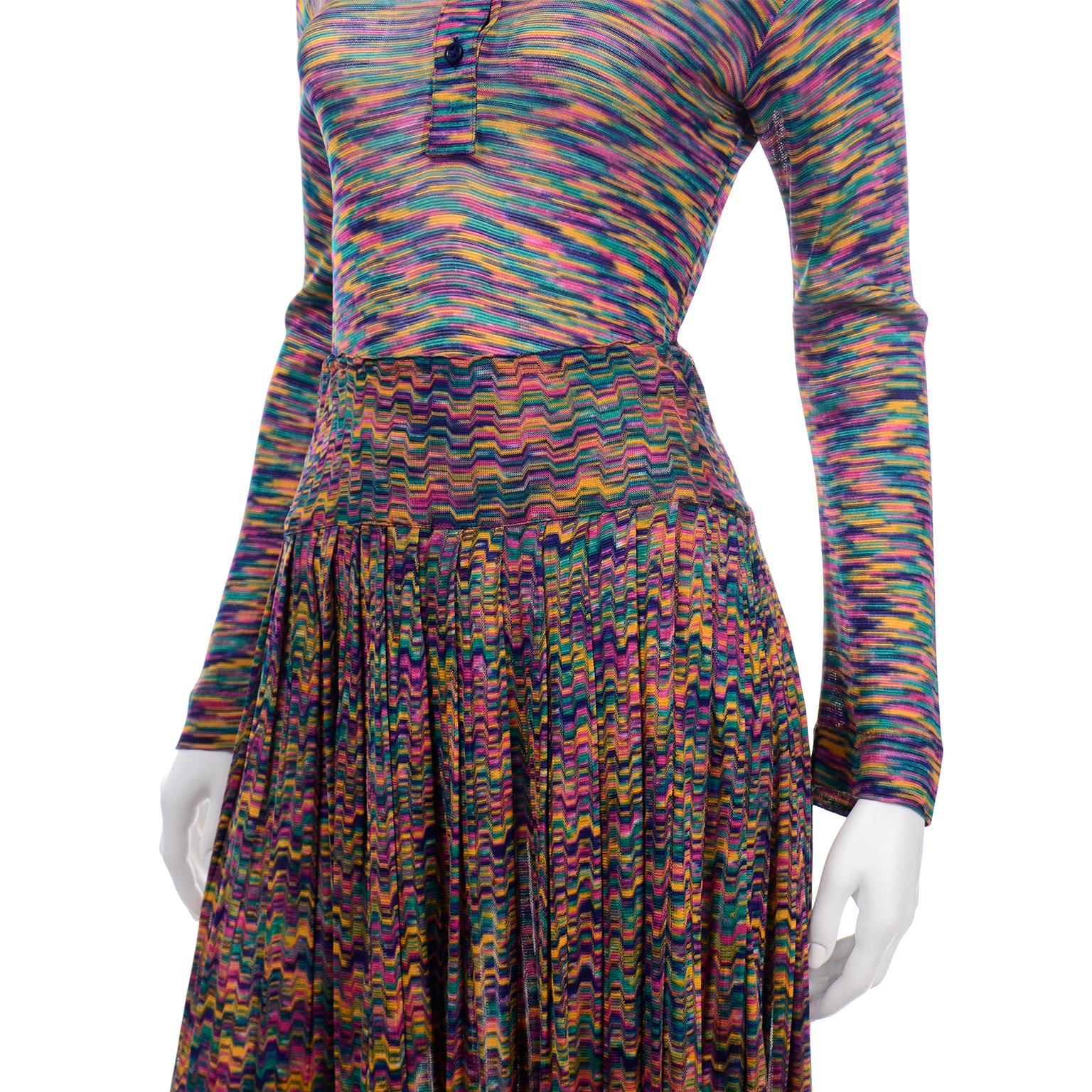Women's Vintage Missoni 2 Pc Striped Maglia Knit Dress w Skirt and Long Sleeve Top
