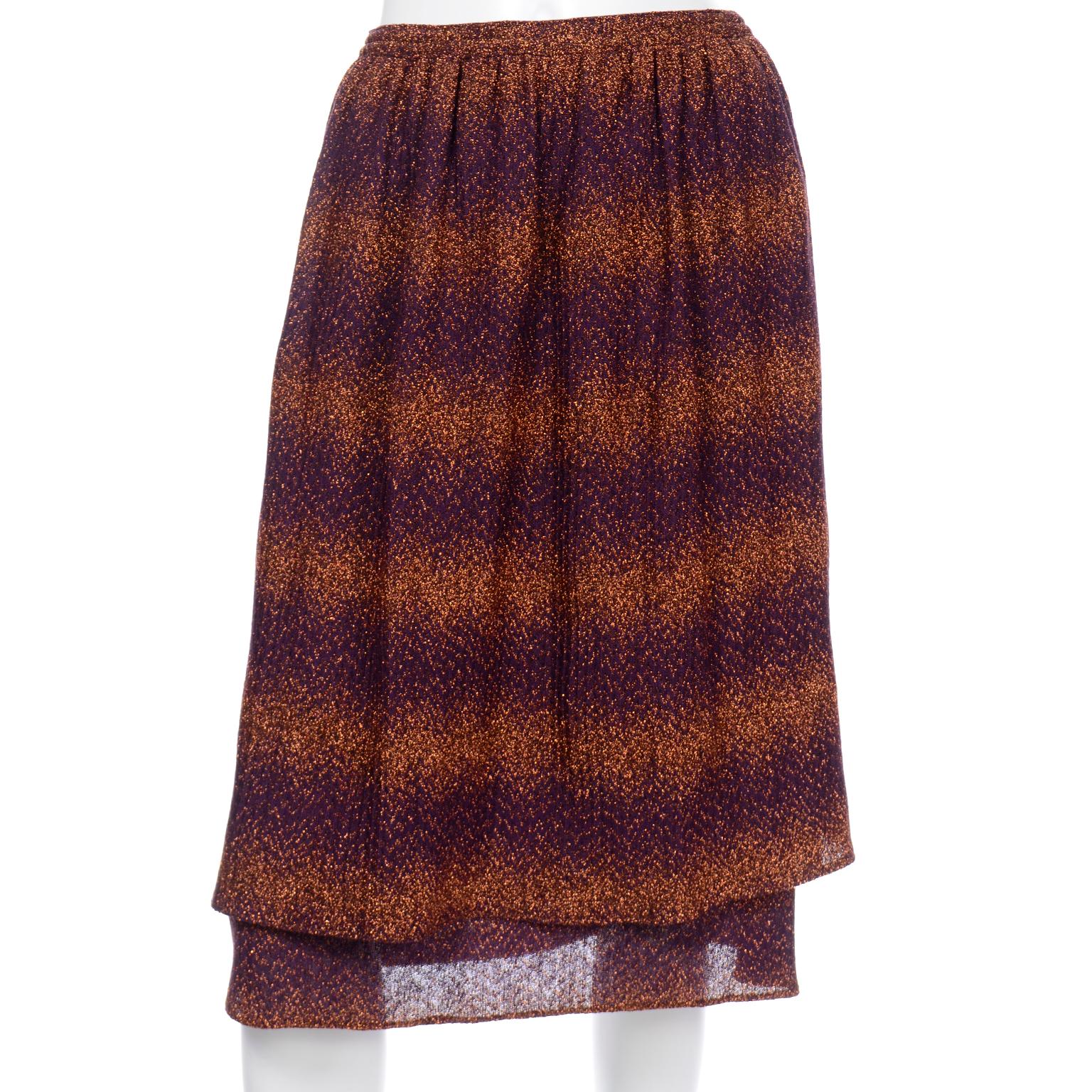 Vintage Missoni 2pc Dress Purple & Copper Metallic Ruffled Top & Tiered Skirt For Sale 2