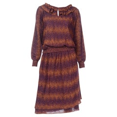 Vintage Missoni 2pc Dress Purple & Copper Metallic Ruffled Top & Tiered Skirt