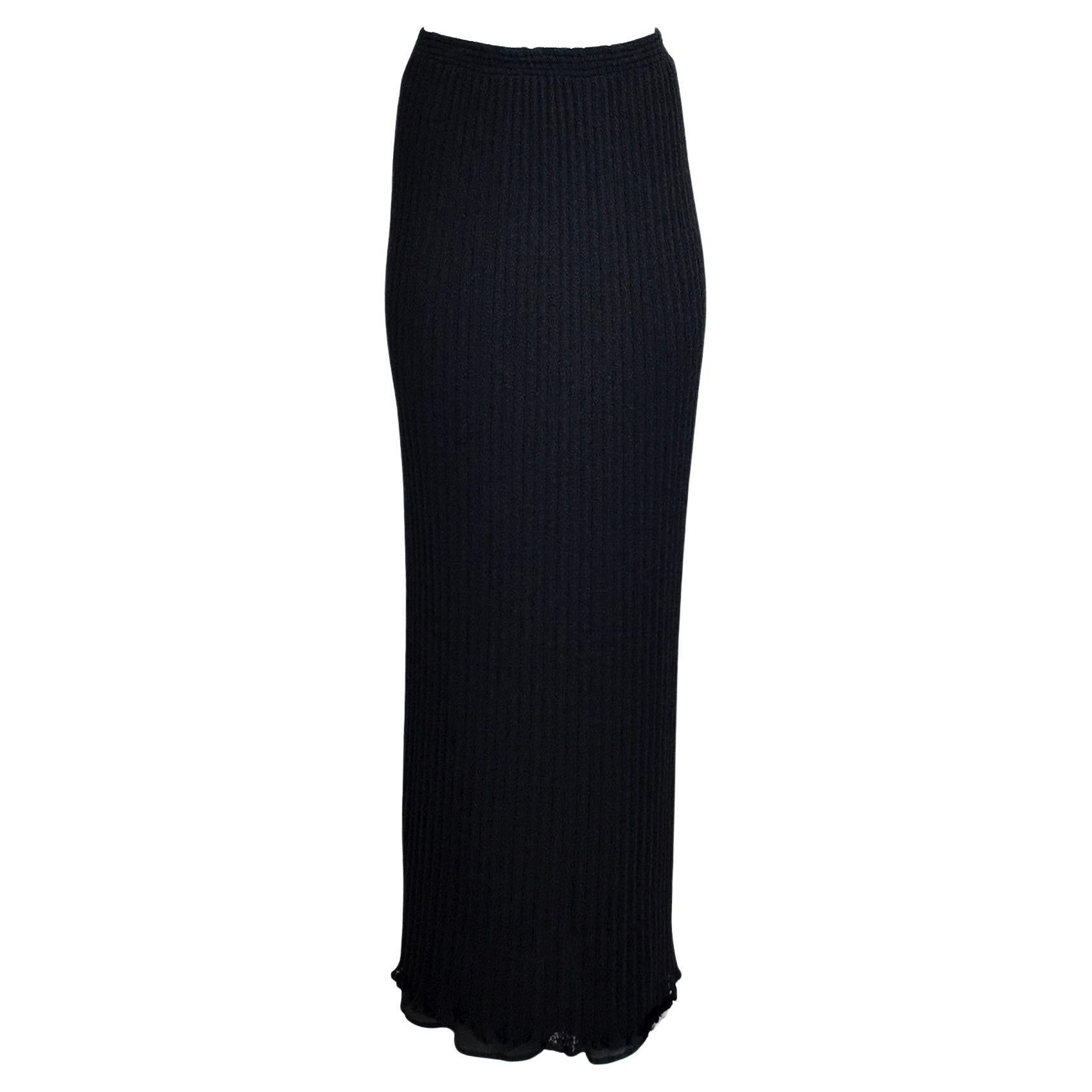 Vintage Missoni Black Ribbed Knit Maxi Skirt For Sale