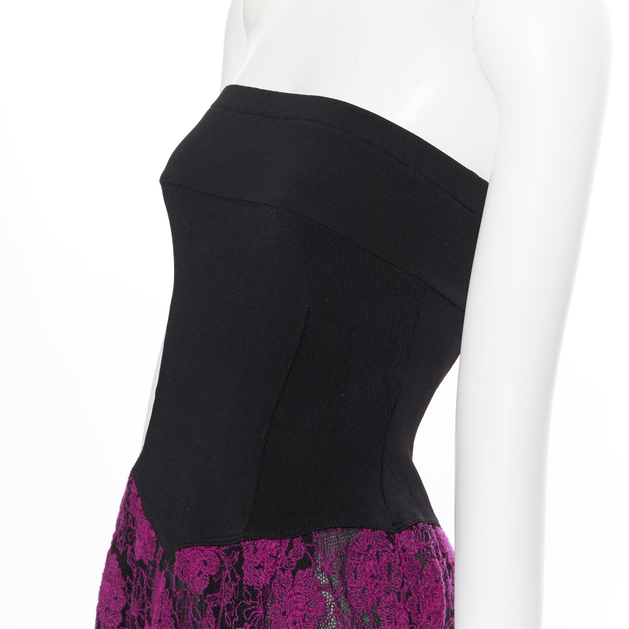 vintage MISSONI Black stretch bustier purple floral lace overlay maxi dress IT42 3