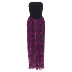 vintage MISSONI Black stretch bustier purple floral lace overlay maxi dress IT42
