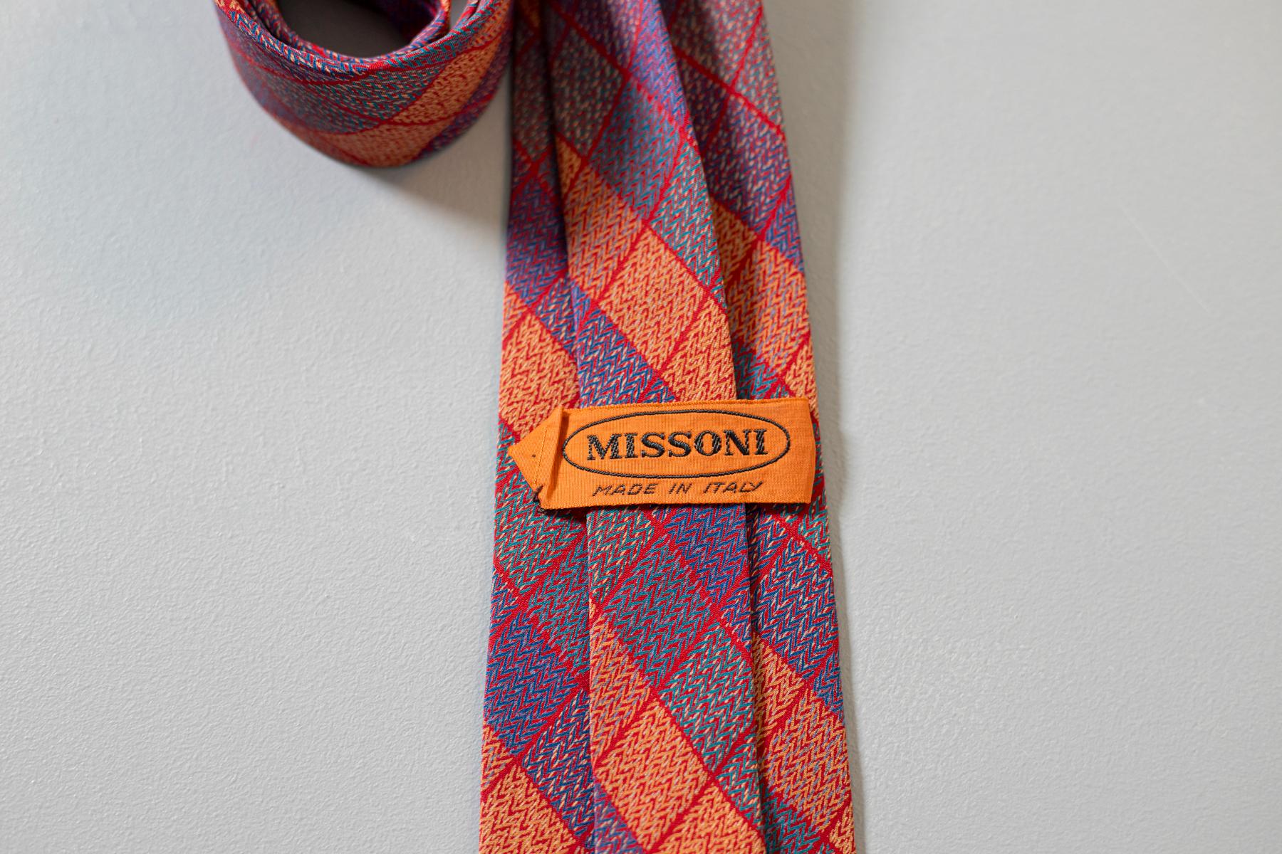 Vintage Missoni karierte Krawatte aus Seide Herren im Angebot