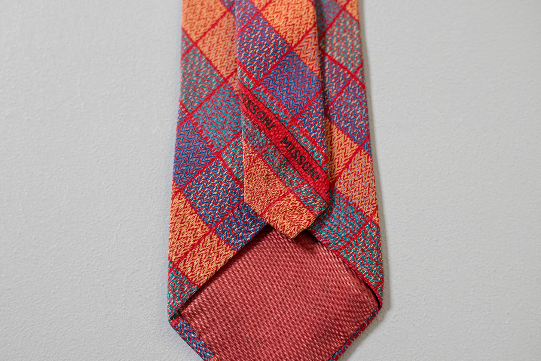Brown Vintage Missoni checked coloured tie in silk For Sale