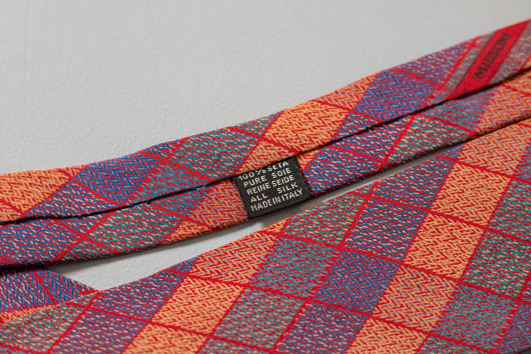 Vintage Missoni checked coloured tie in silk In Good Condition For Sale In Milano, IT