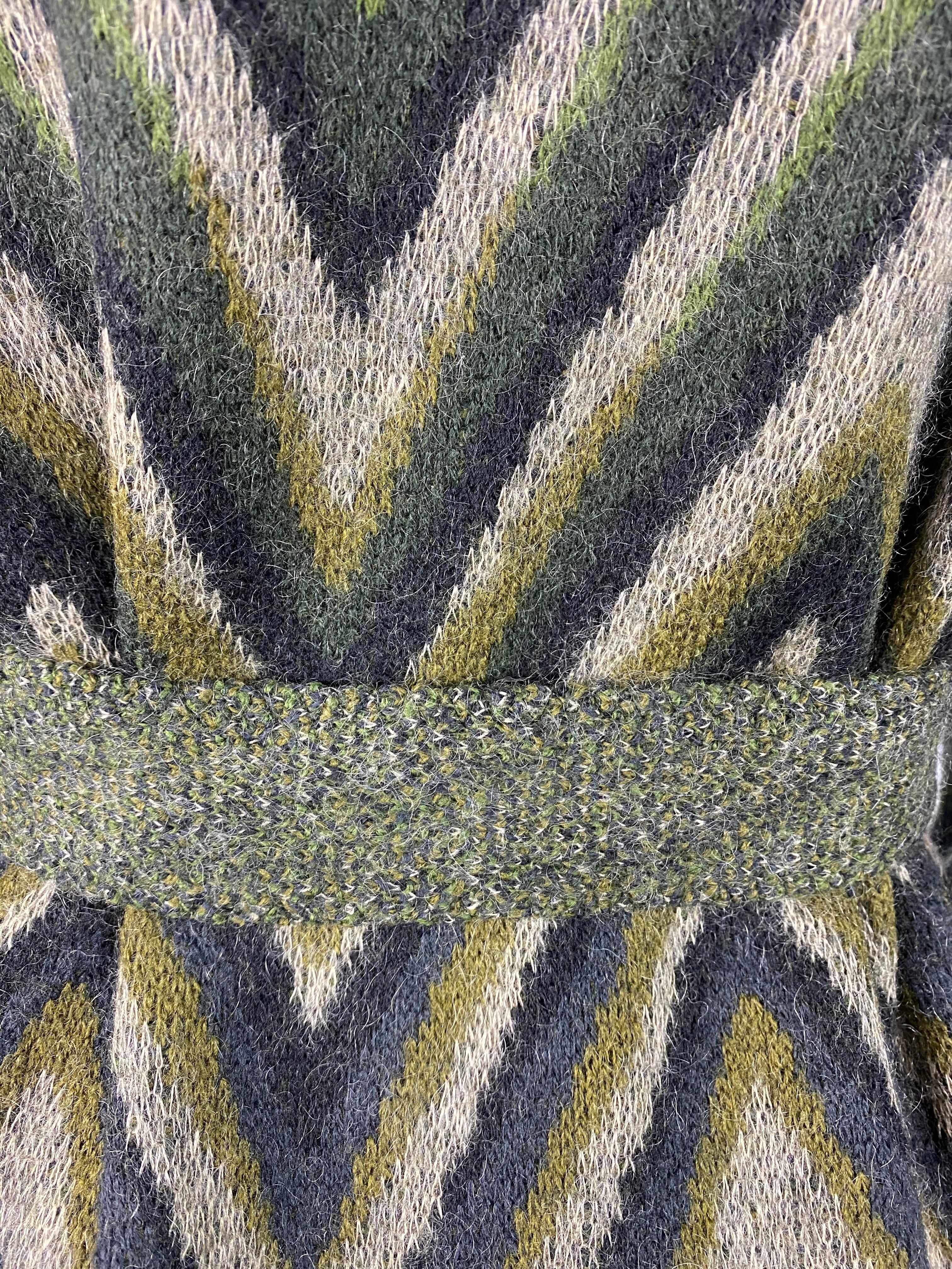 Vintage Missoni Green Striped Wool Blend Maxi Coat Jacket, Size 40 For Sale 2