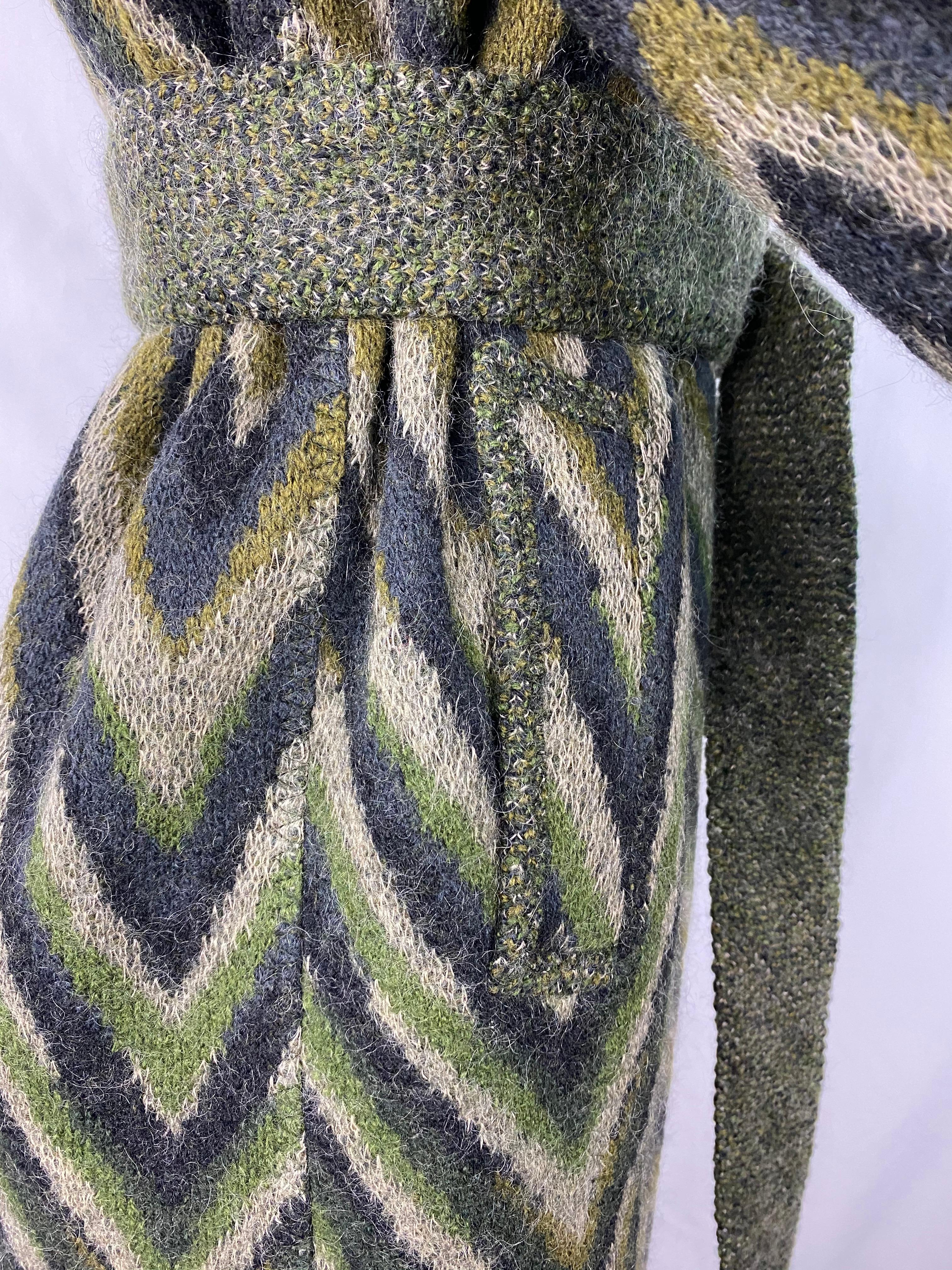 Vintage Missoni Green Striped Wool Blend Maxi Coat Jacket, Size 40 For Sale 3