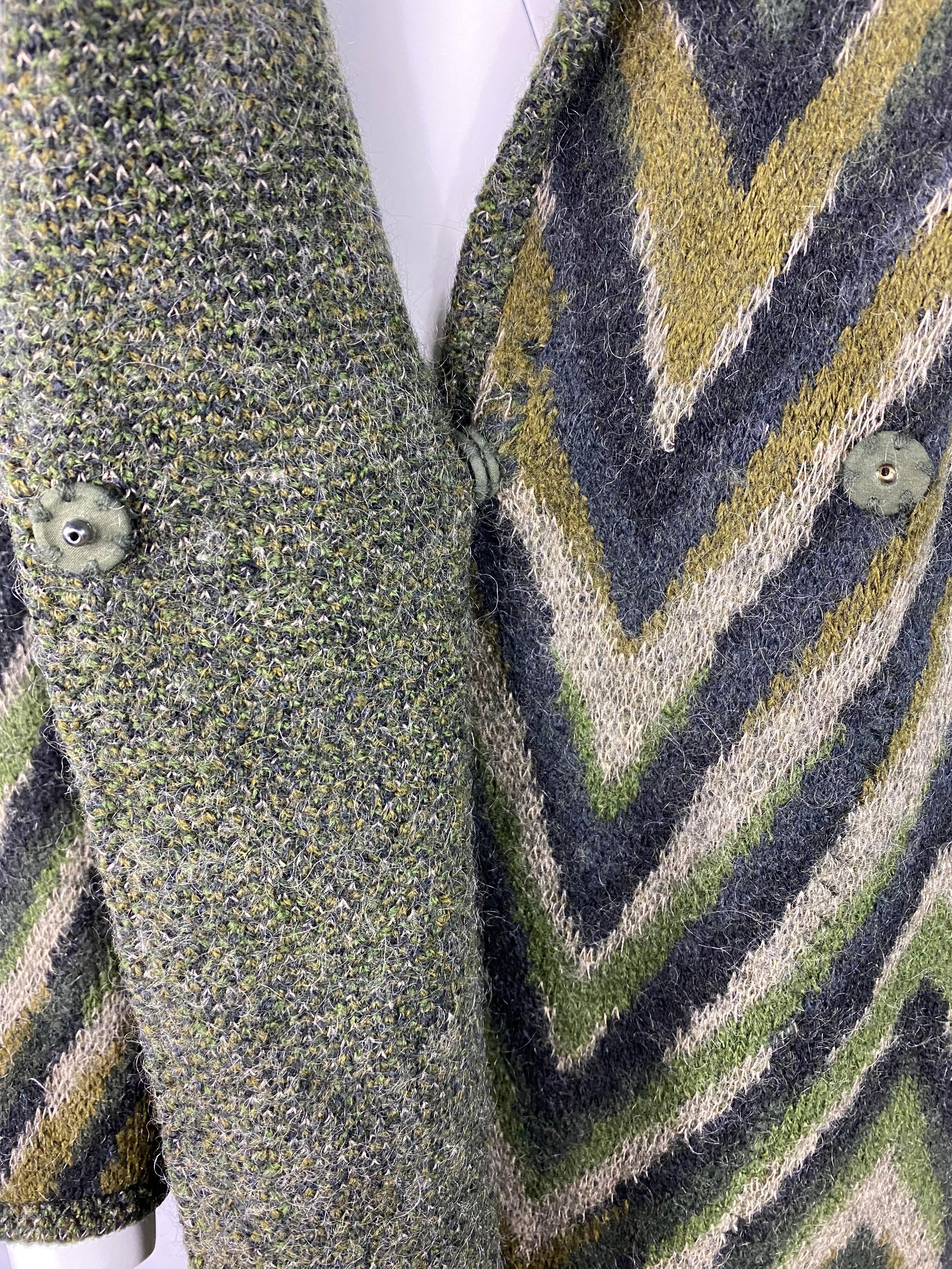 Vintage Missoni Green Striped Wool Blend Maxi Coat Jacket, Size 40 For Sale 6