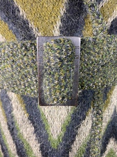 Vintage Missoni Green Striped Wool Blend Maxi Coat Jacket, Size 40