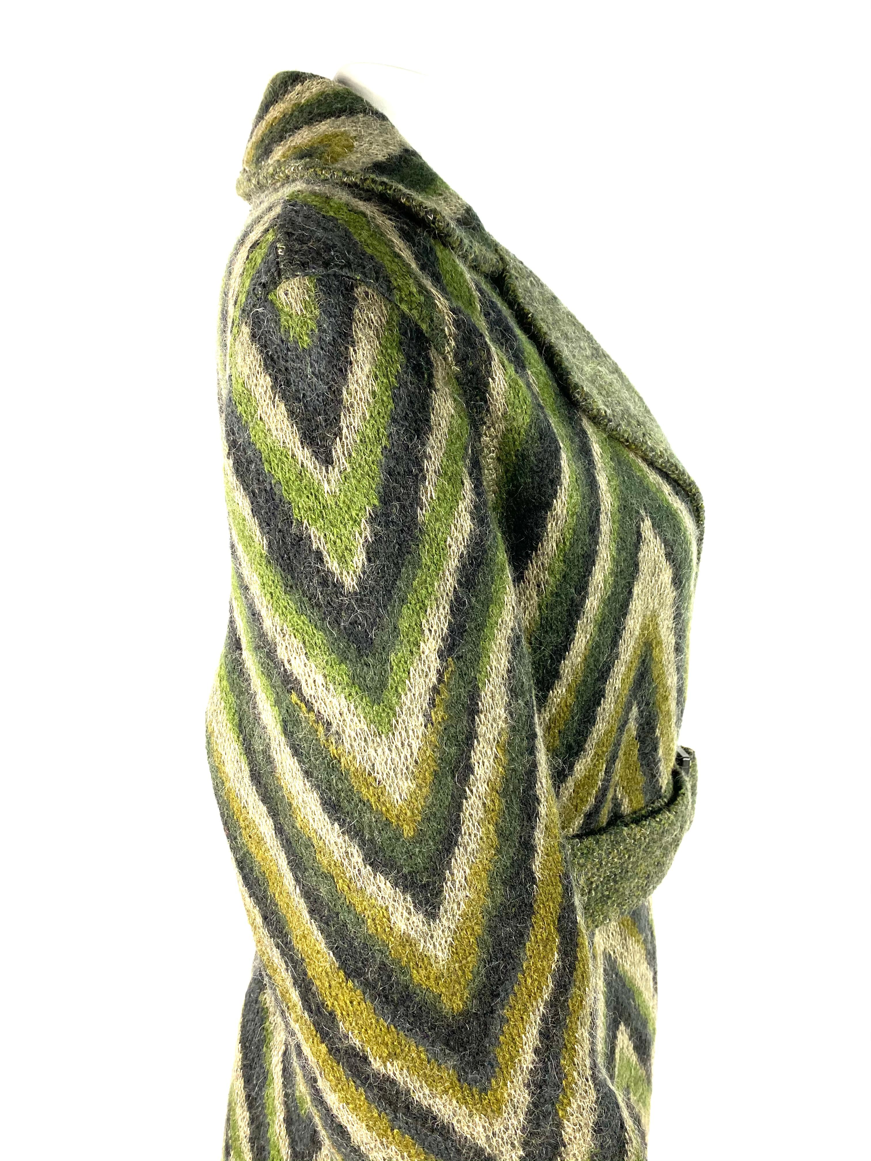 Missoni - Manteau long vintage en laine mélangée à rayures vertes, taille 40 Pour femmes en vente