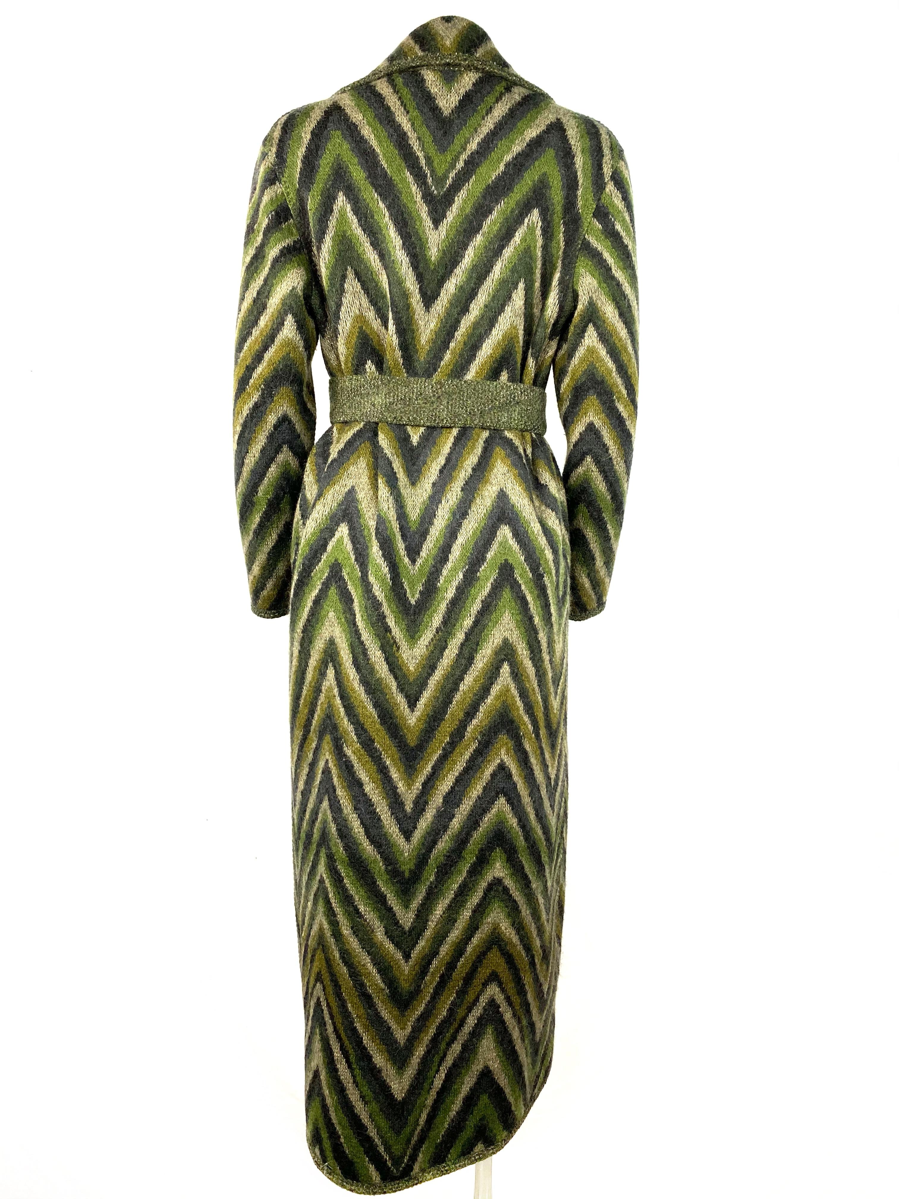 Missoni - Manteau long vintage en laine mélangée à rayures vertes, taille 40 en vente 3