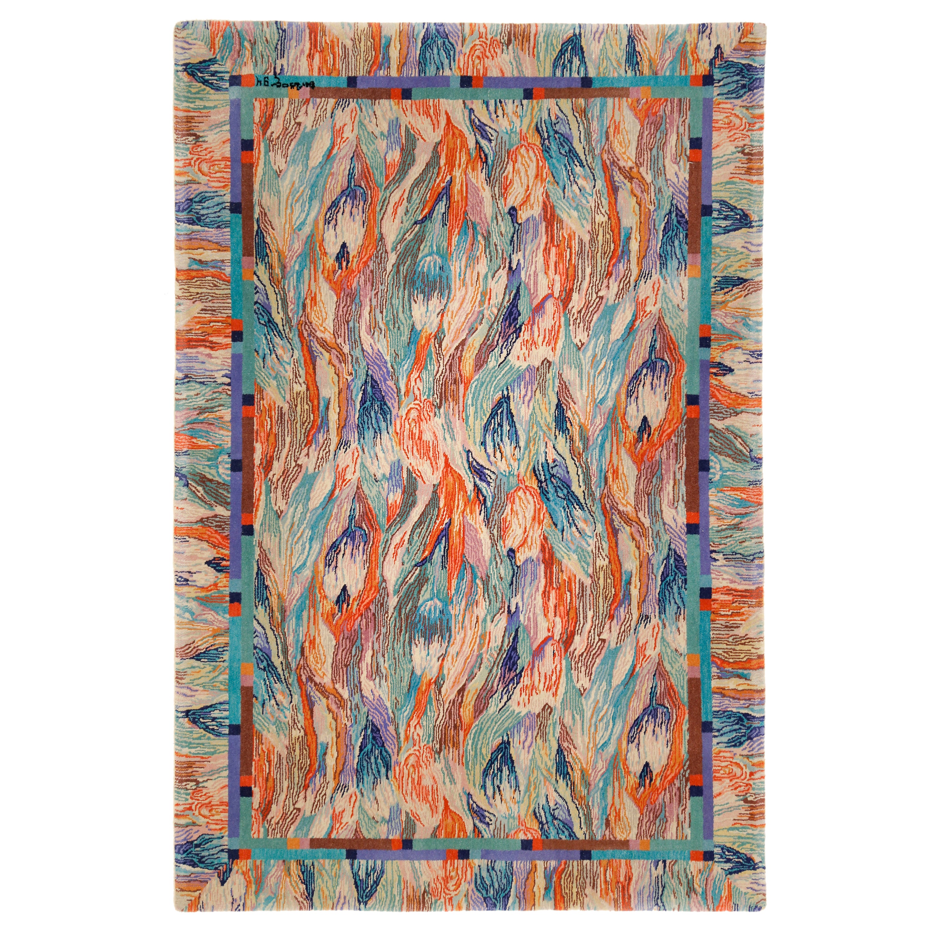 Vintage Missoni Masters Tulip Design Hand Woven Wool Rug by T & J Vestor 1980's