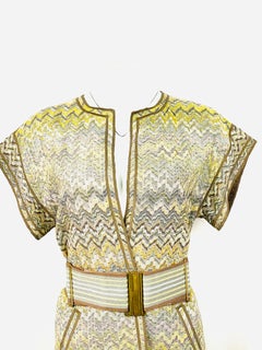 Vintage Missoni Multi Color Coat Cover Up Mini Dress w/ Belt Size 42