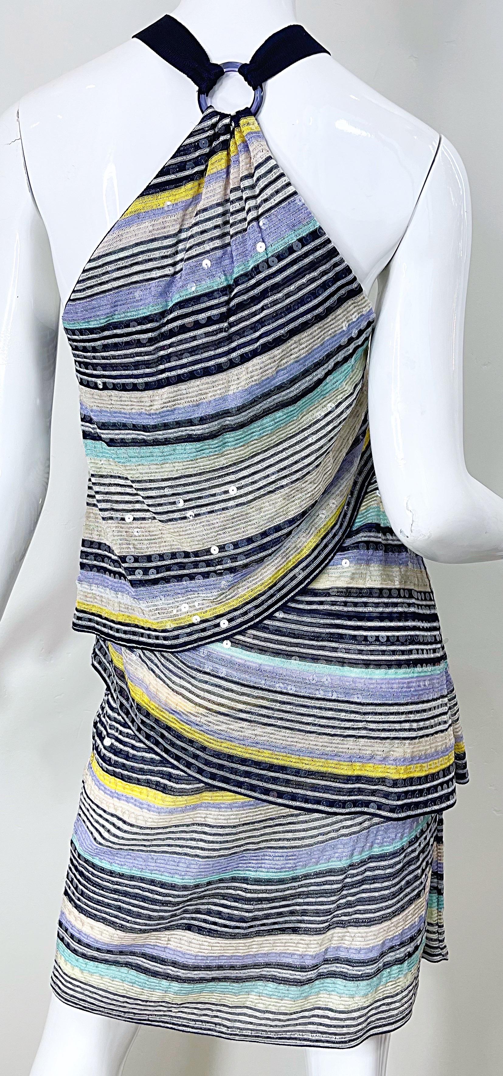 Vintage Missoni Größe 46 / US 10 2000s Voll Pailletten Blau Y2K Stricken Halter Kleid im Angebot 6