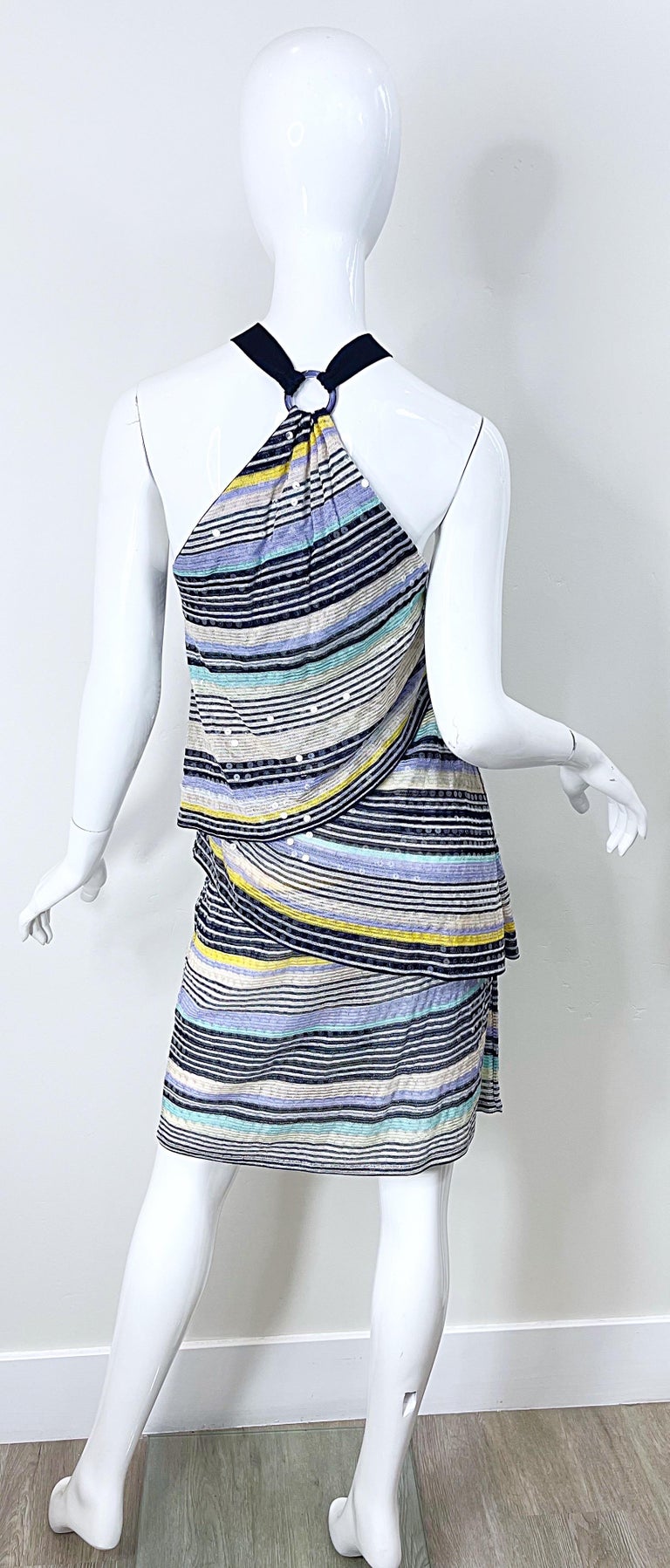 Vintage Missoni Size 46 / US 10 2000s Fully Sequin Blue Y2K Knit Halter