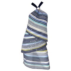 Vintage Missoni Size 46 / US 10 2000s Fully Sequin Blue Y2K Knit Halter Dress