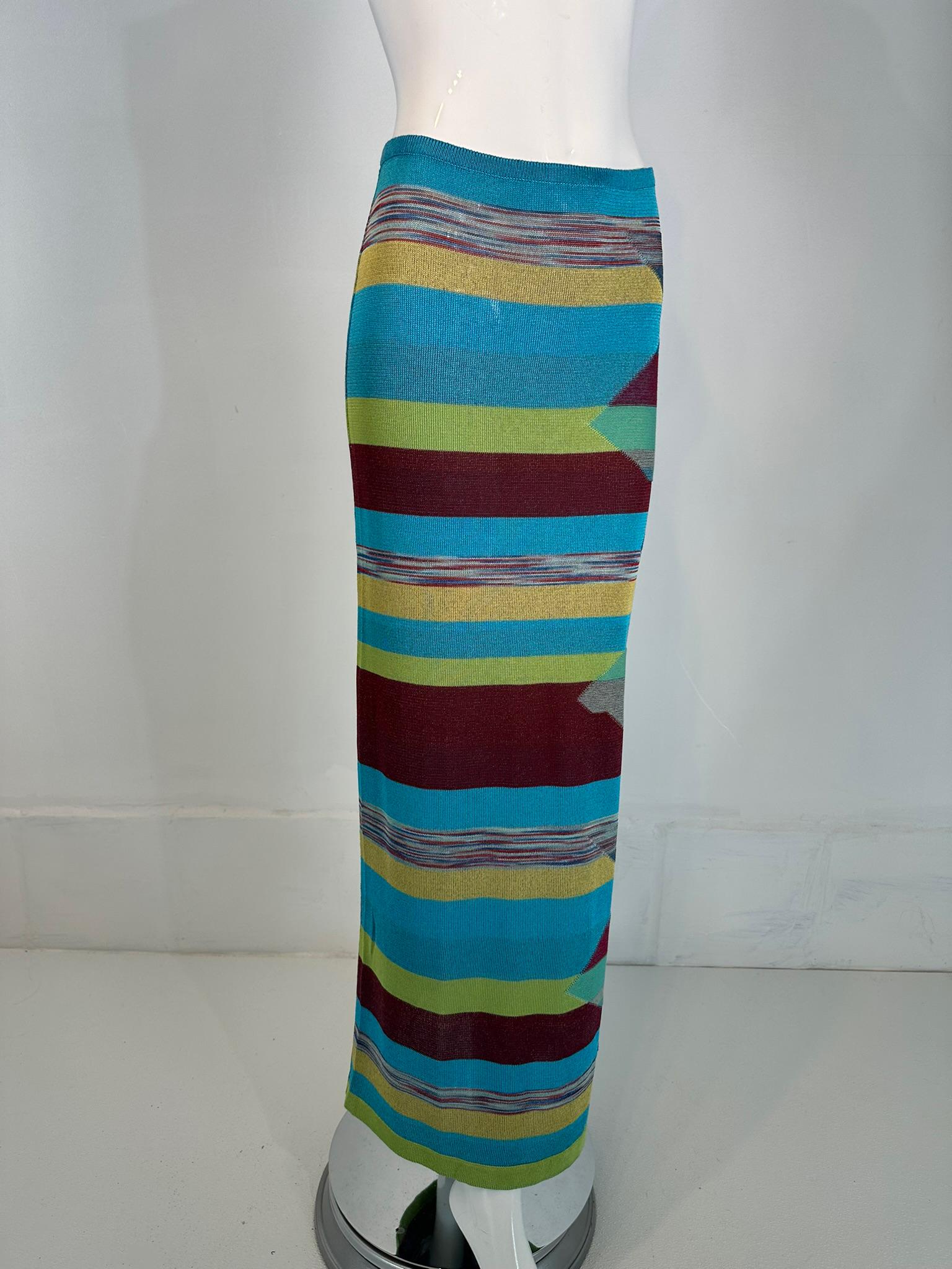 Vintage Missoni South Western Design Knit Maxi Pencil Skirt 40 In Good Condition For Sale In West Palm Beach, FL