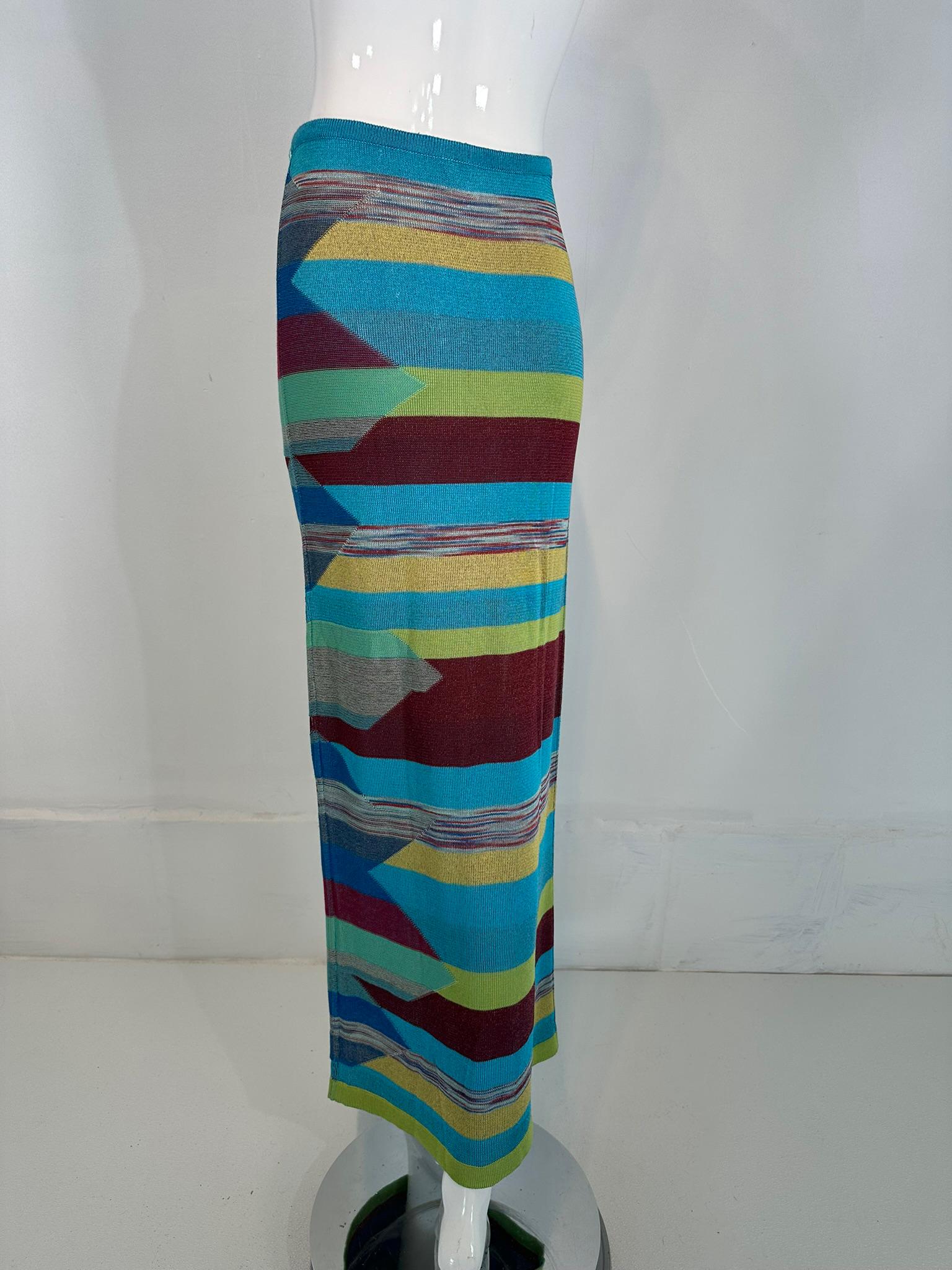 Vintage Missoni South Western Design Knit Maxi Pencil Skirt 40 For Sale 4