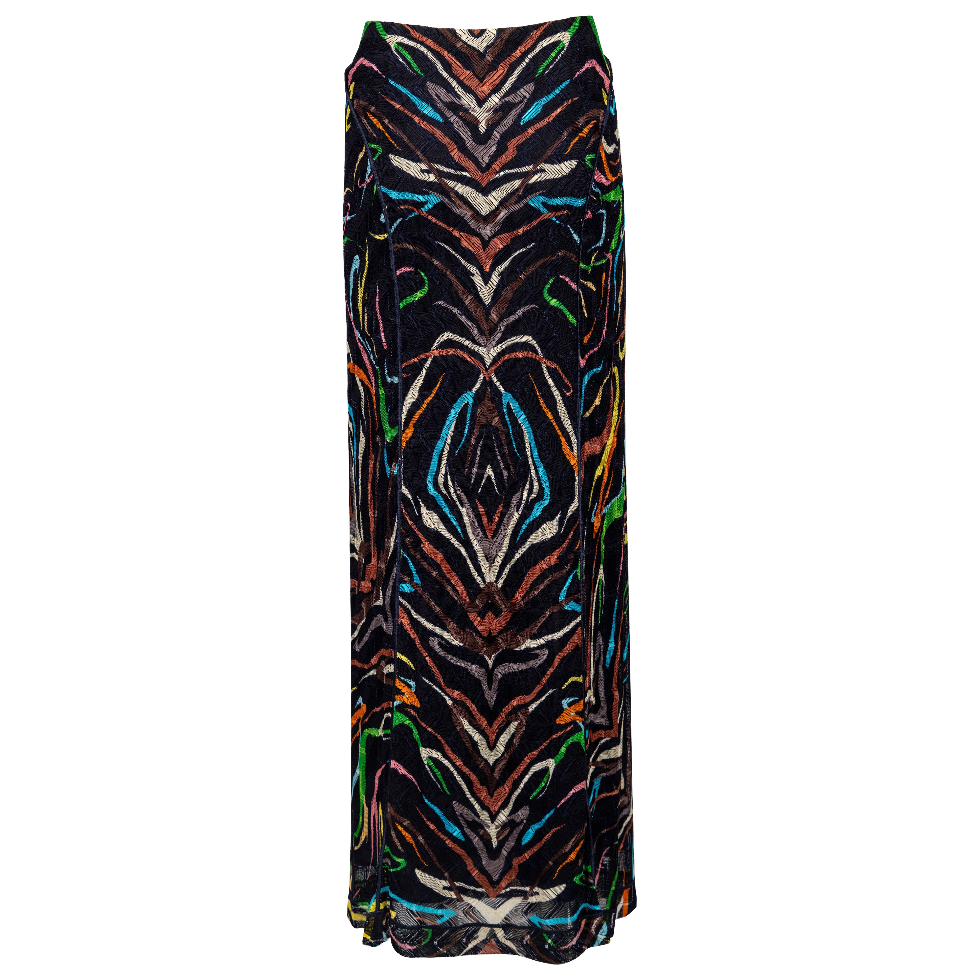 Vintage Missoni Primavera 2004 Falda maxi de punto abstracto - Colorido Y2K Diseñador