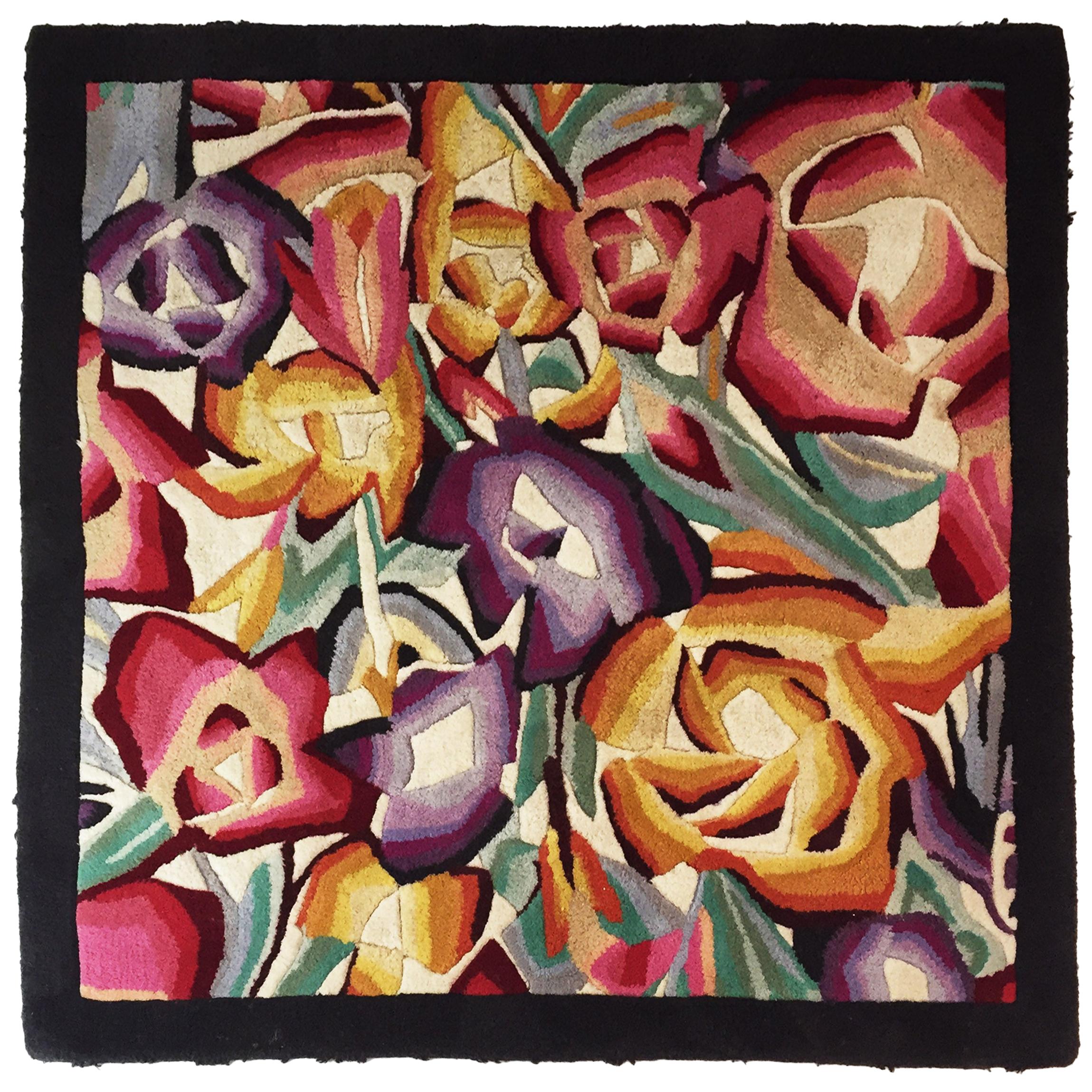 Vintage Missoni Square Flowers Rug Retro Carpet Floor Bedroom