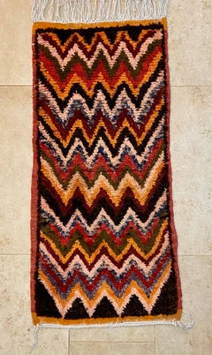 Vintage Missoni Style Moroccan Wool Throw Rug Multicolor ZigZag Red Orange Black