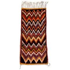 Vintage Missoni Style Moroccan Wool Throw Rug Multicolor ZigZag Red Orange Black