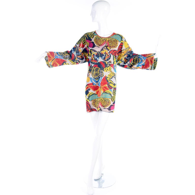 Vintage Missoni Sweater or Mini Dress in Linen Cotton Blend Knit Butterfly Print at 1stDibs