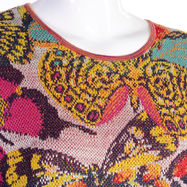 Vintage Missoni Sweater or Mini Dress in Linen Cotton Blend Knit Butterfly Print at 1stDibs