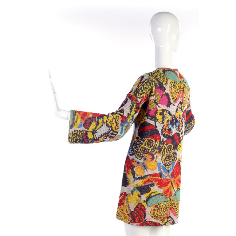 Vintage Missoni Sweater or Mini Dress in Linen Cotton Blend Knit Butterfly Print at 1stDibs