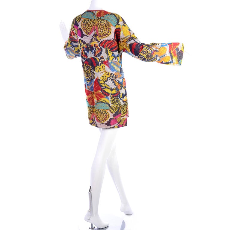 Vintage Missoni Sweater or Mini Dress in Linen Cotton Blend Knit Butterfly Print at 1stDibs