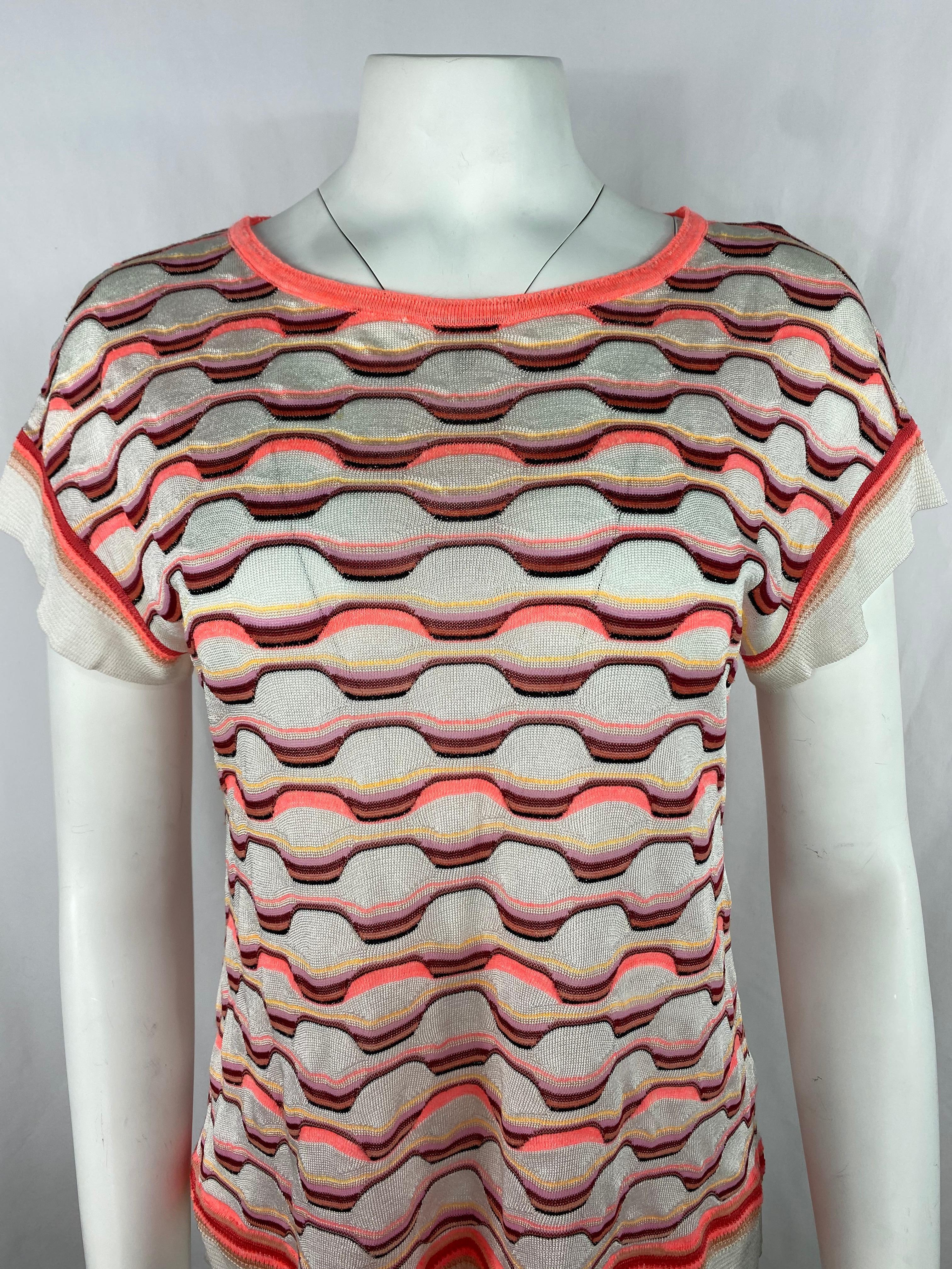 Vintage Missoni T-Shirt-Oberteil in Weiß und Orange (Braun) im Angebot