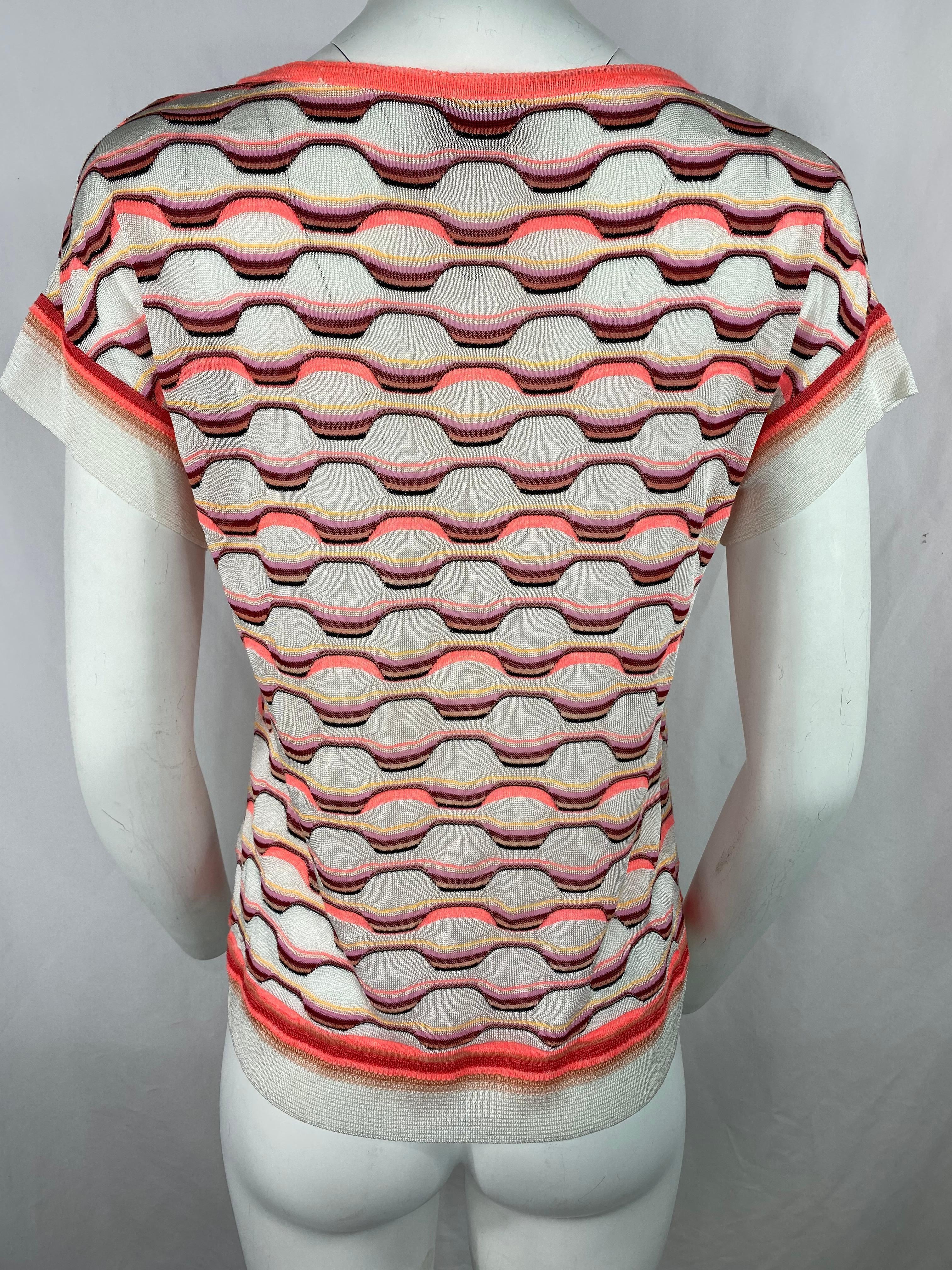Vintage Missoni T-Shirt-Oberteil in Weiß und Orange Damen im Angebot