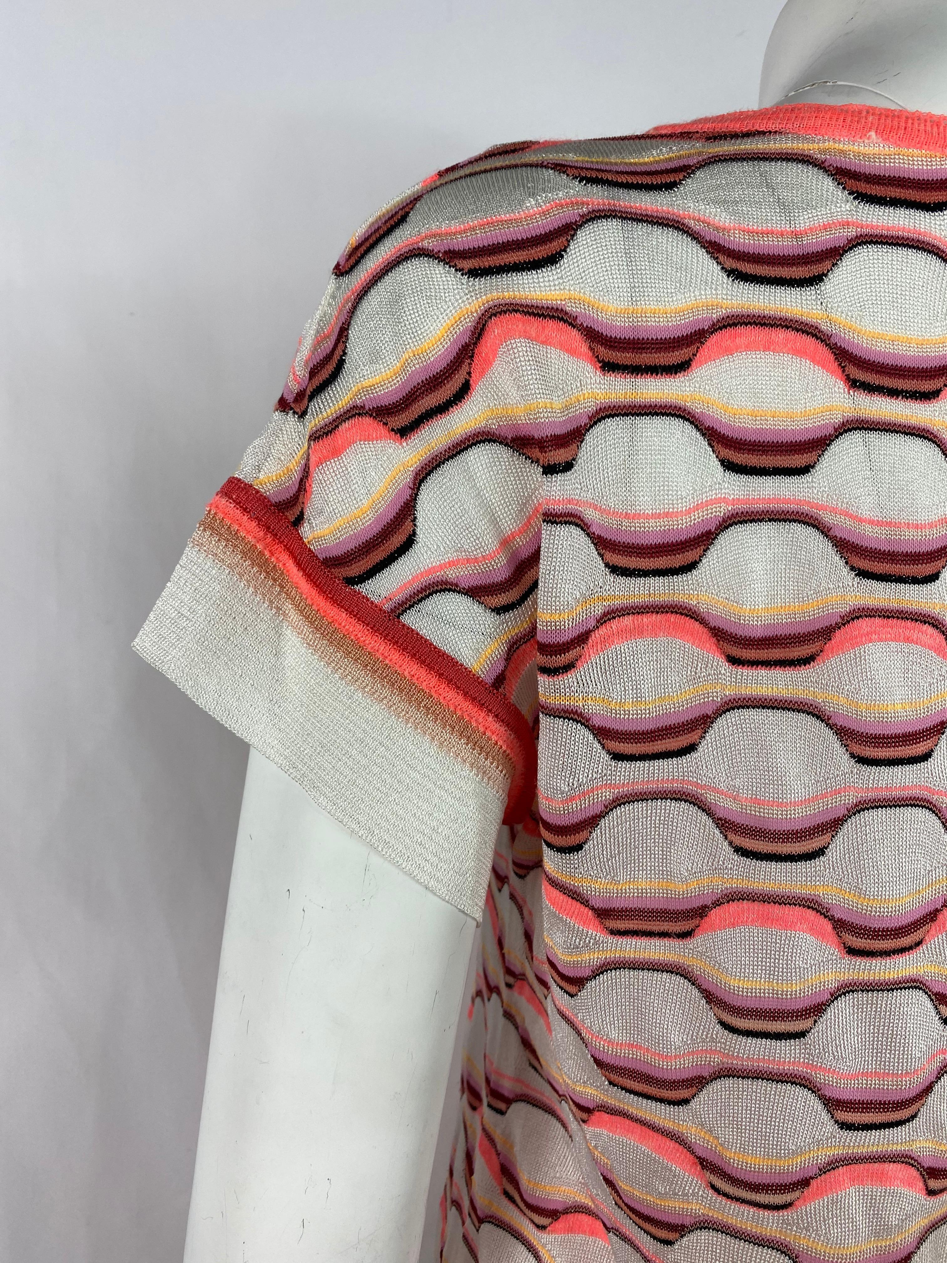 Vintage Missoni White and Orange T- Shirt Top In Good Condition For Sale In Beverly Hills, CA