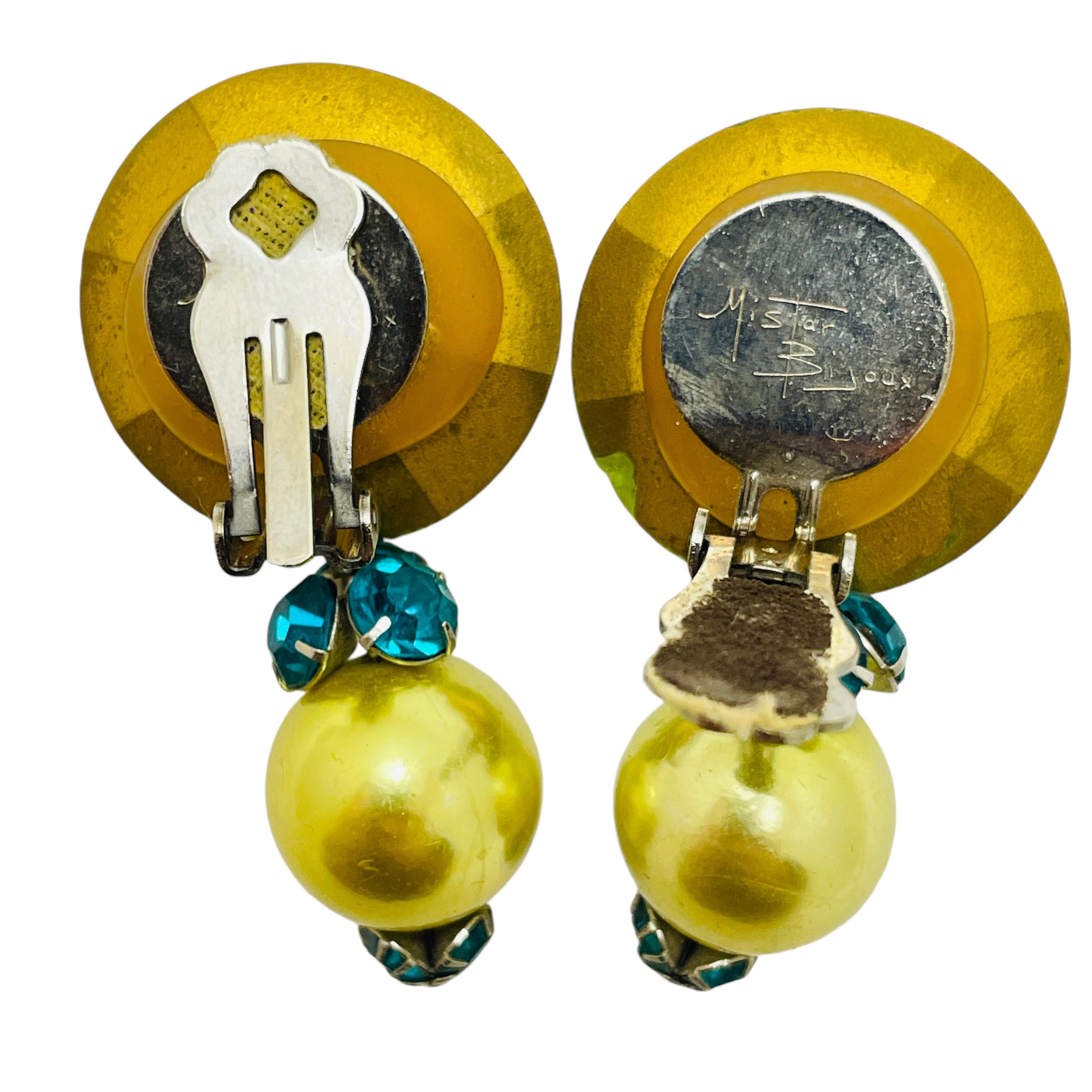 Pendientes de clip de diseño vintage MISTAR BIJOUX firmados en tono plateado de cristal macizo en Bueno estado para la venta en Palos Hills, IL
