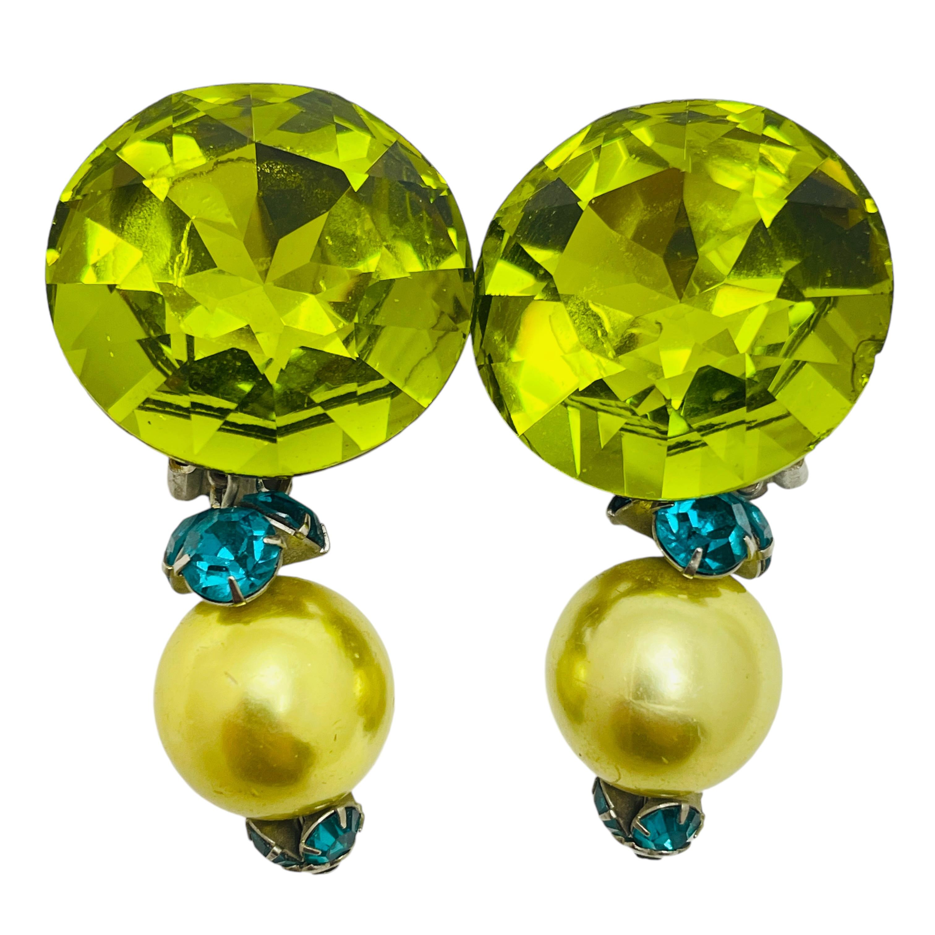 De las mujeres Pendientes de clip de diseño vintage MISTAR BIJOUX firmados en tono plateado de cristal macizo en venta