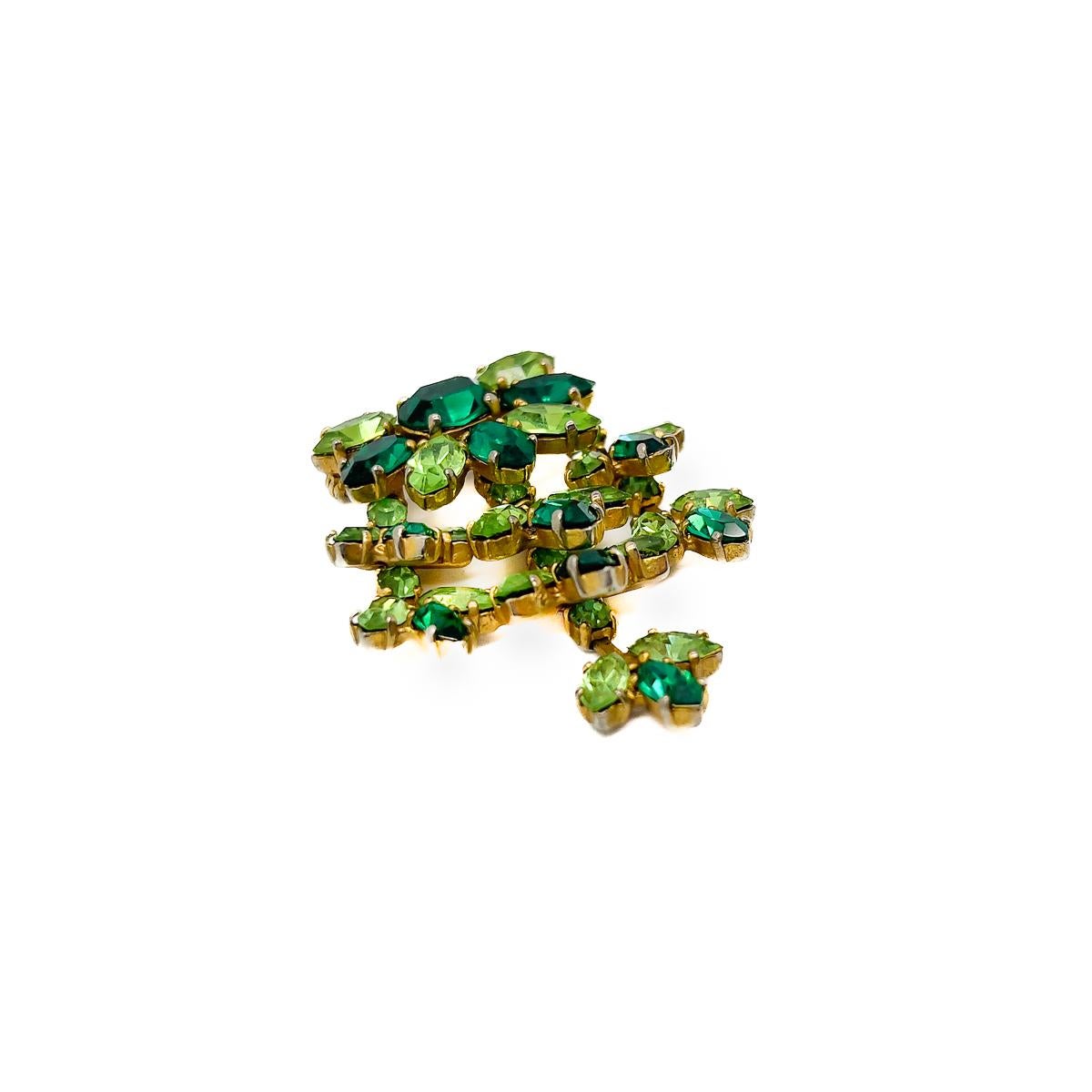 Vintage Mitchel Maer Emerald Crystal Cascade Brooch 1950s In Good Condition For Sale In Wilmslow, GB