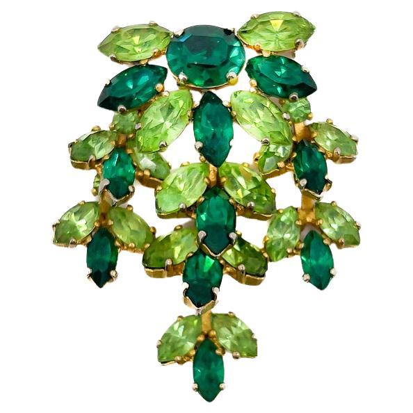 Vintage Mitchel Maer Emerald Crystal Cascade Brooch 1950s For Sale
