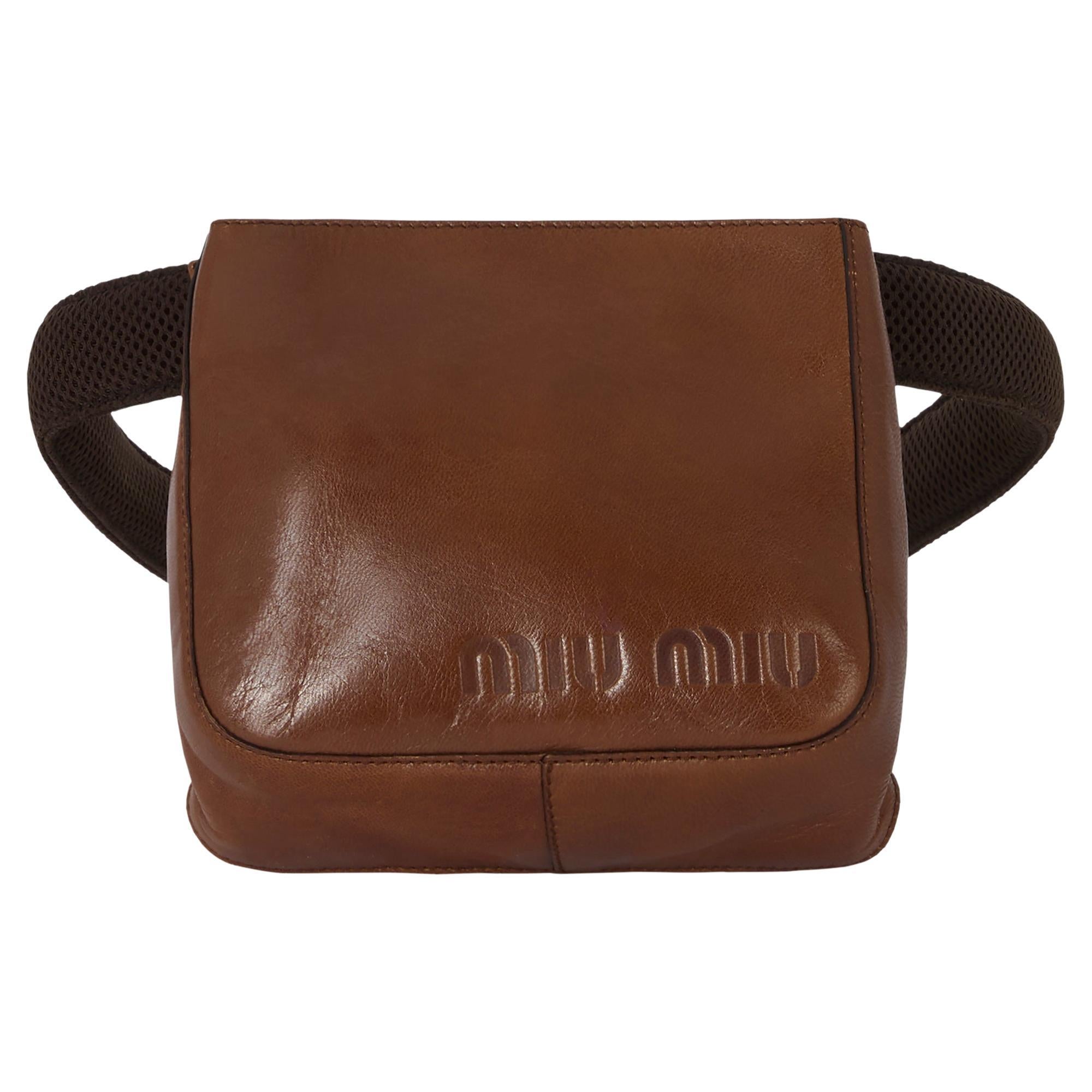 Vintage Miu Miu 1999 Brown Leather Belt Bag For Sale