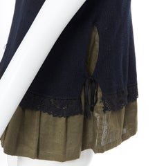 Vintage MIU MIU 2010 schwarzer Baumwollstrick mit Spitzenbesatz gestreiftes Babydoll-Top IT42