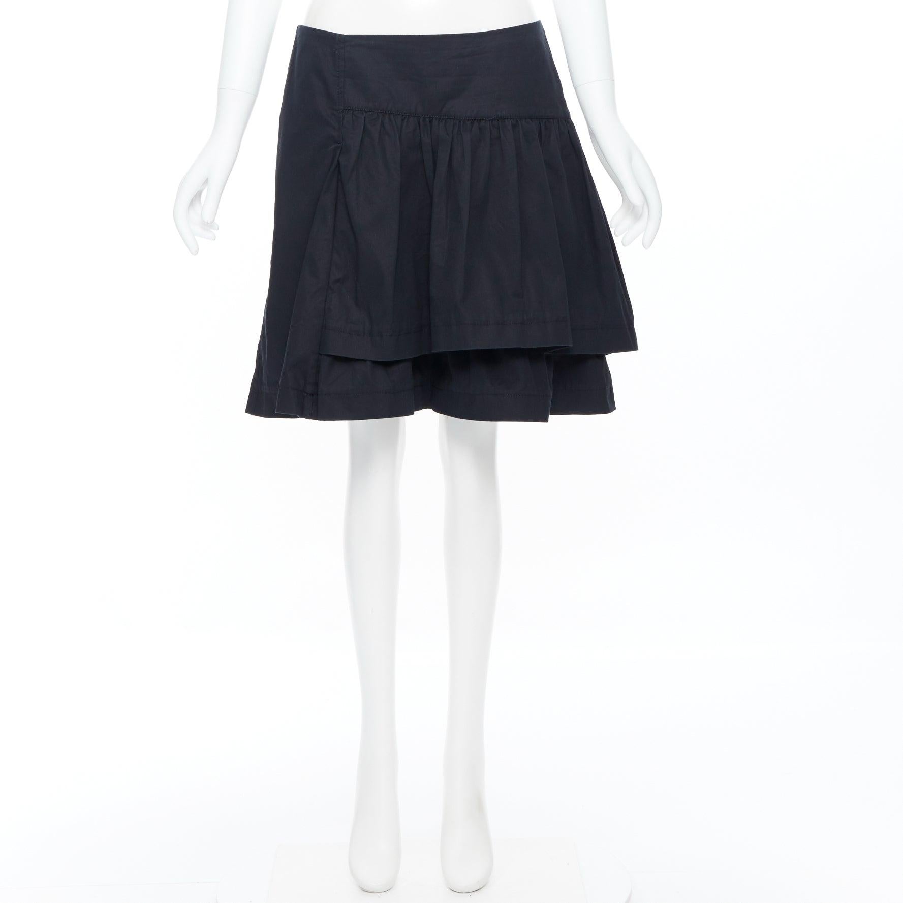 vintage MIU MIU black cotton pleated tiered flared knee skirt IT40 6